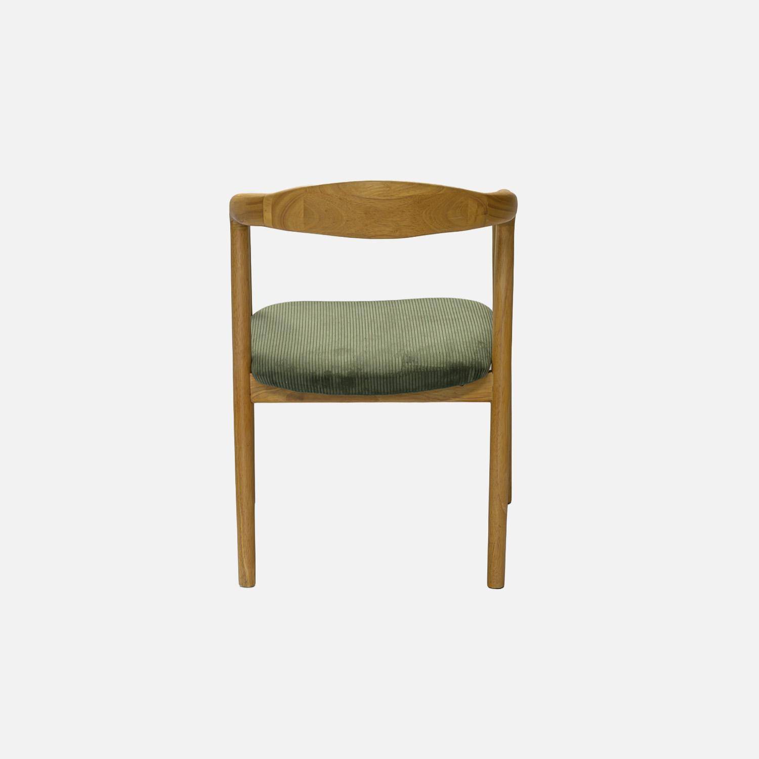 Lot de 2 fauteuils vintage bois d'hévéa naturel et velours côtelé kaki - L 55 x P 58 x H 79 cm,sweeek,Photo4