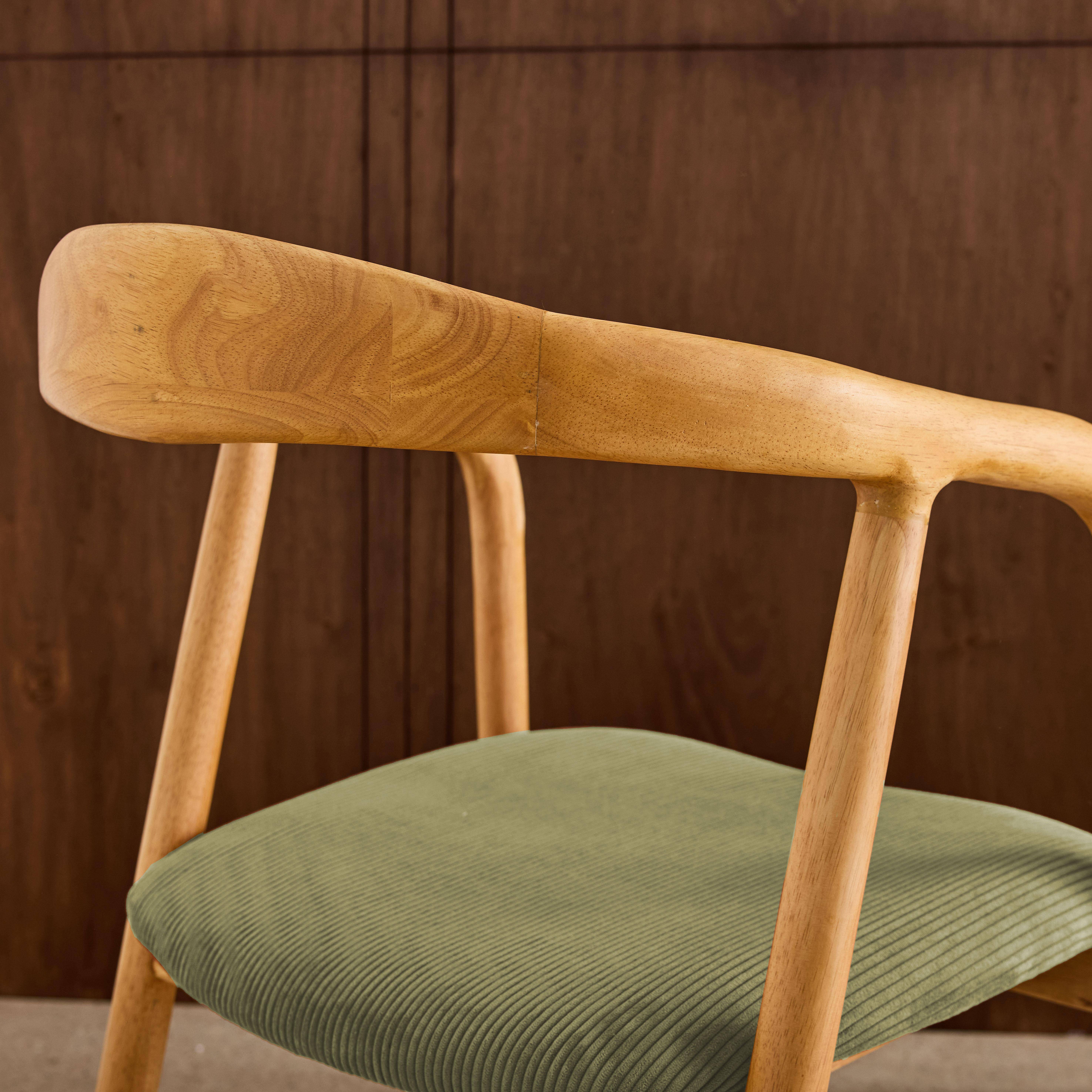 Lot de 2 fauteuils vintage bois d'hévéa naturel et velours côtelé kaki - L 55 x P 58 x H 79 cm Photo3