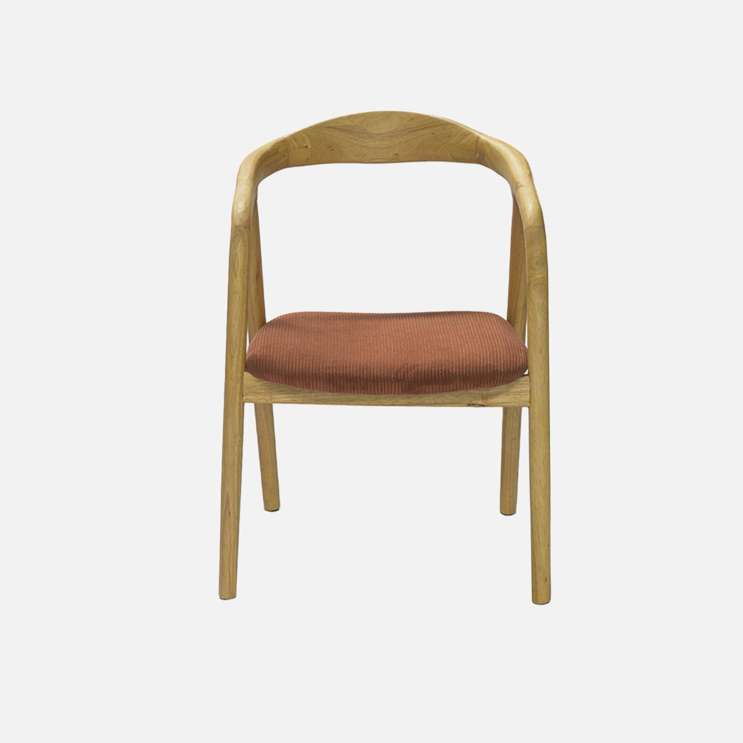 Lot de 2 fauteuils vintage bois d'hévéa naturel et velours côtelé terracotta - L 55 x P 58 x H 79 cm,sweeek,Photo3