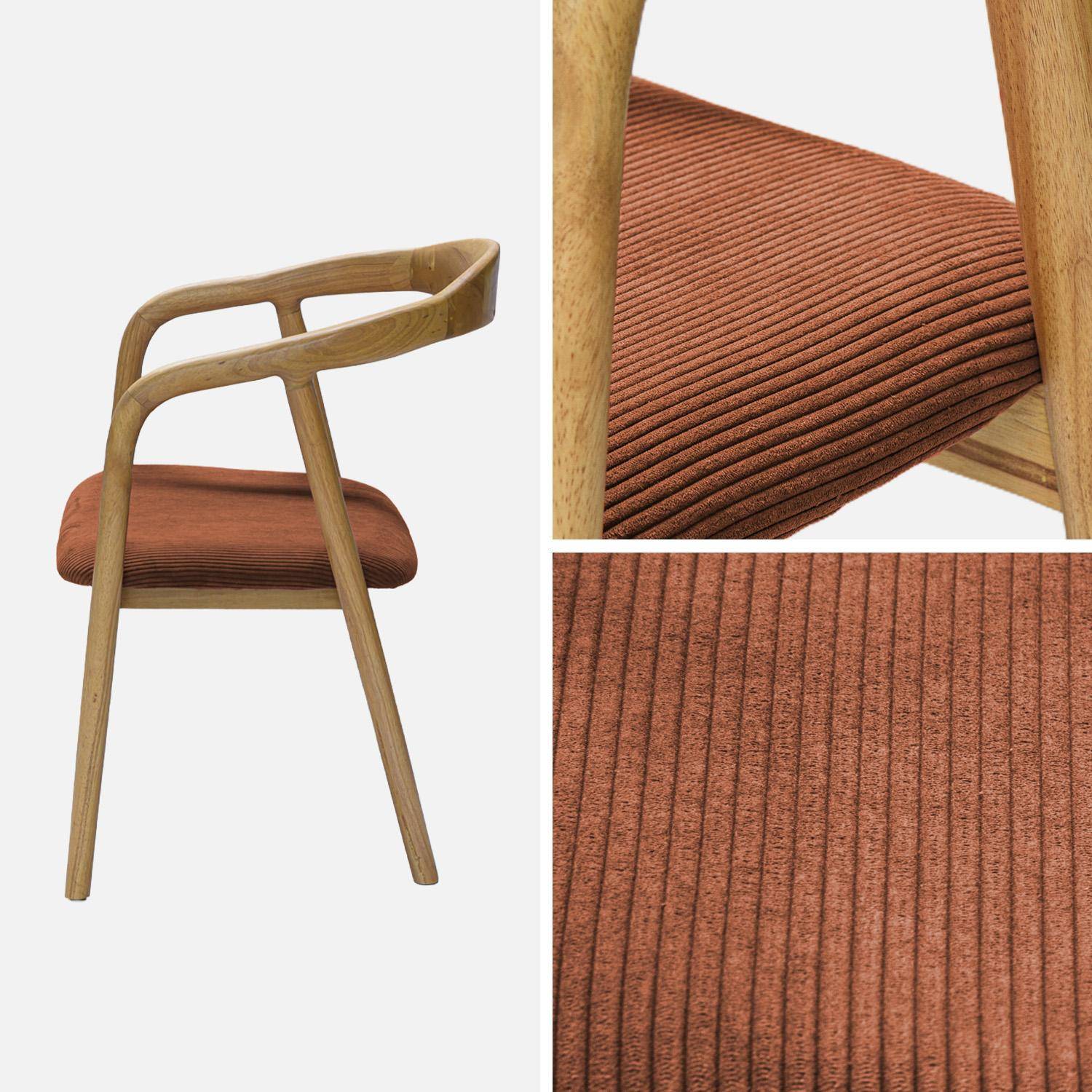 Lot de 2 fauteuils vintage bois d'hévéa naturel et velours côtelé terracotta - L 55 x P 58 x H 79 cm Photo5