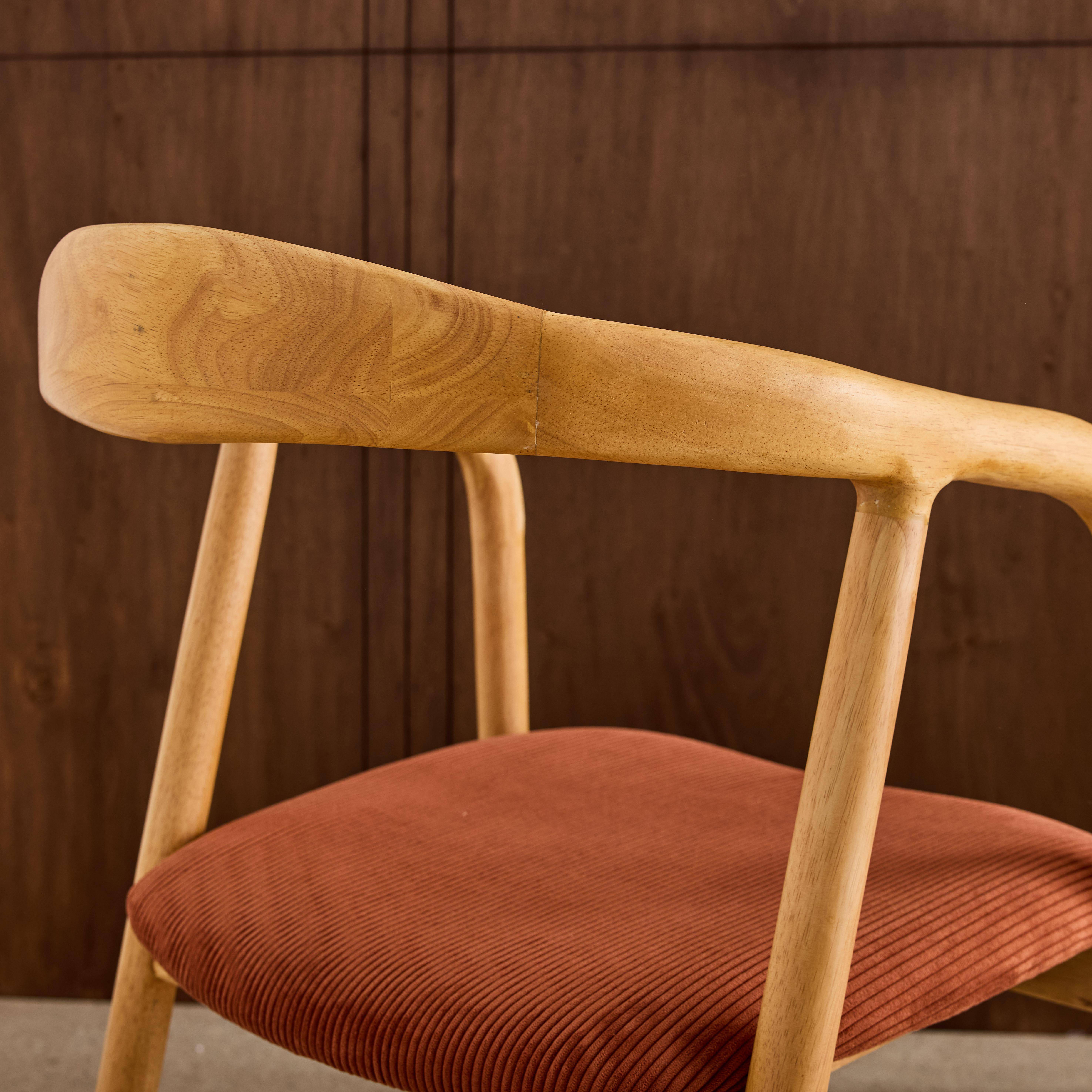 Lot de 2 fauteuils vintage bois d'hévéa naturel et velours côtelé terracotta - L 55 x P 58 x H 79 cm,sweeek,Photo3