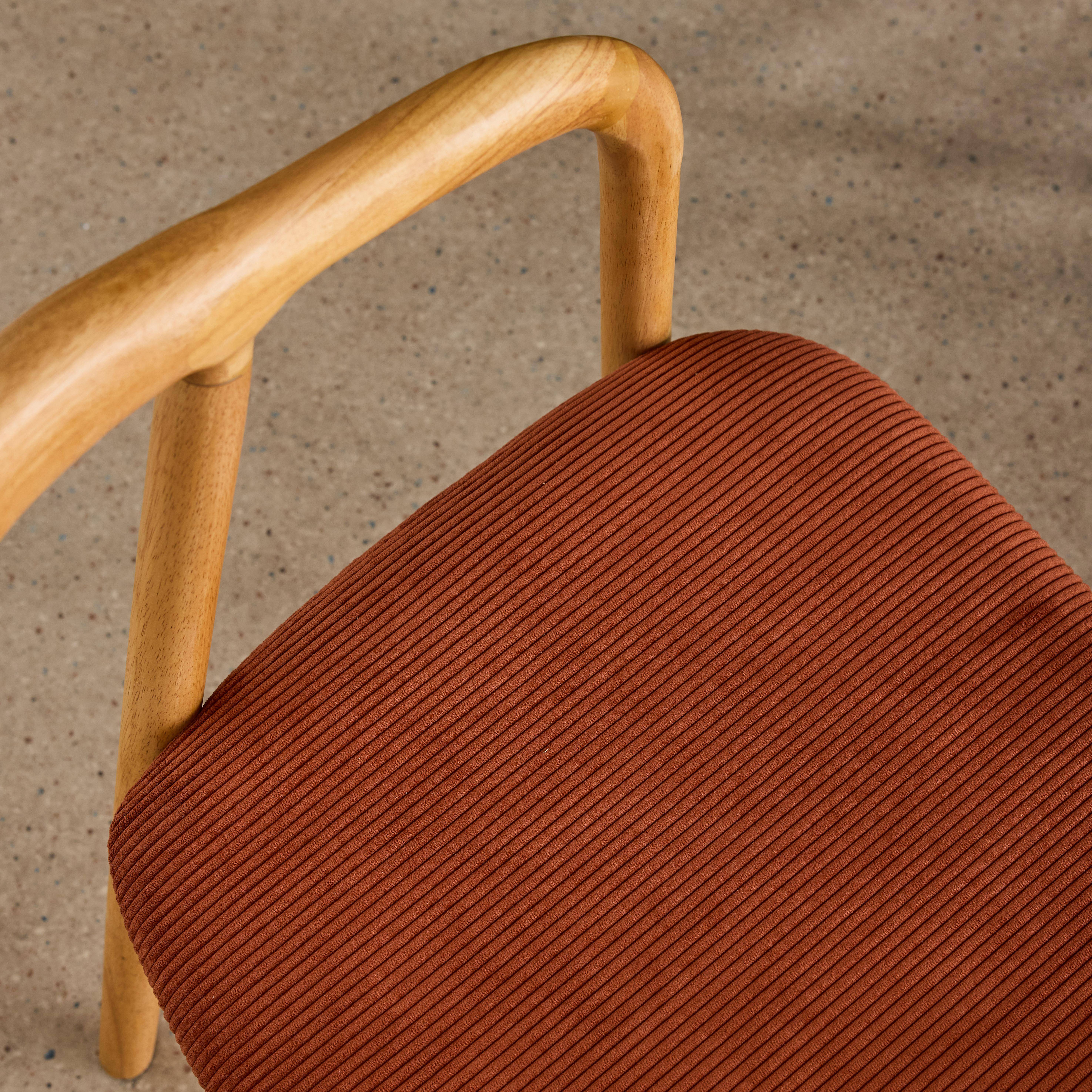 Lot de 2 fauteuils vintage bois d'hévéa naturel et velours côtelé terracotta - L 55 x P 58 x H 79 cm,sweeek,Photo4