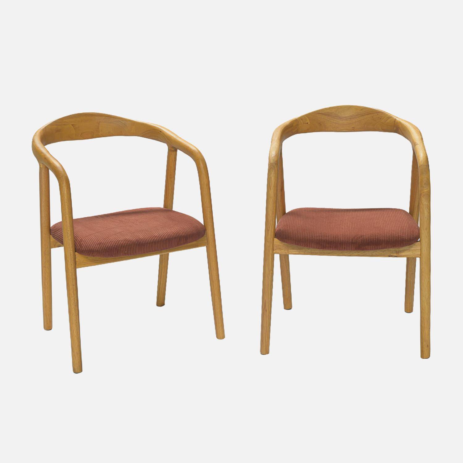Lot de 2 fauteuils vintage bois d'hévéa naturel et velours côtelé terracotta - L 55 x P 58 x H 79 cm,sweeek,Photo6