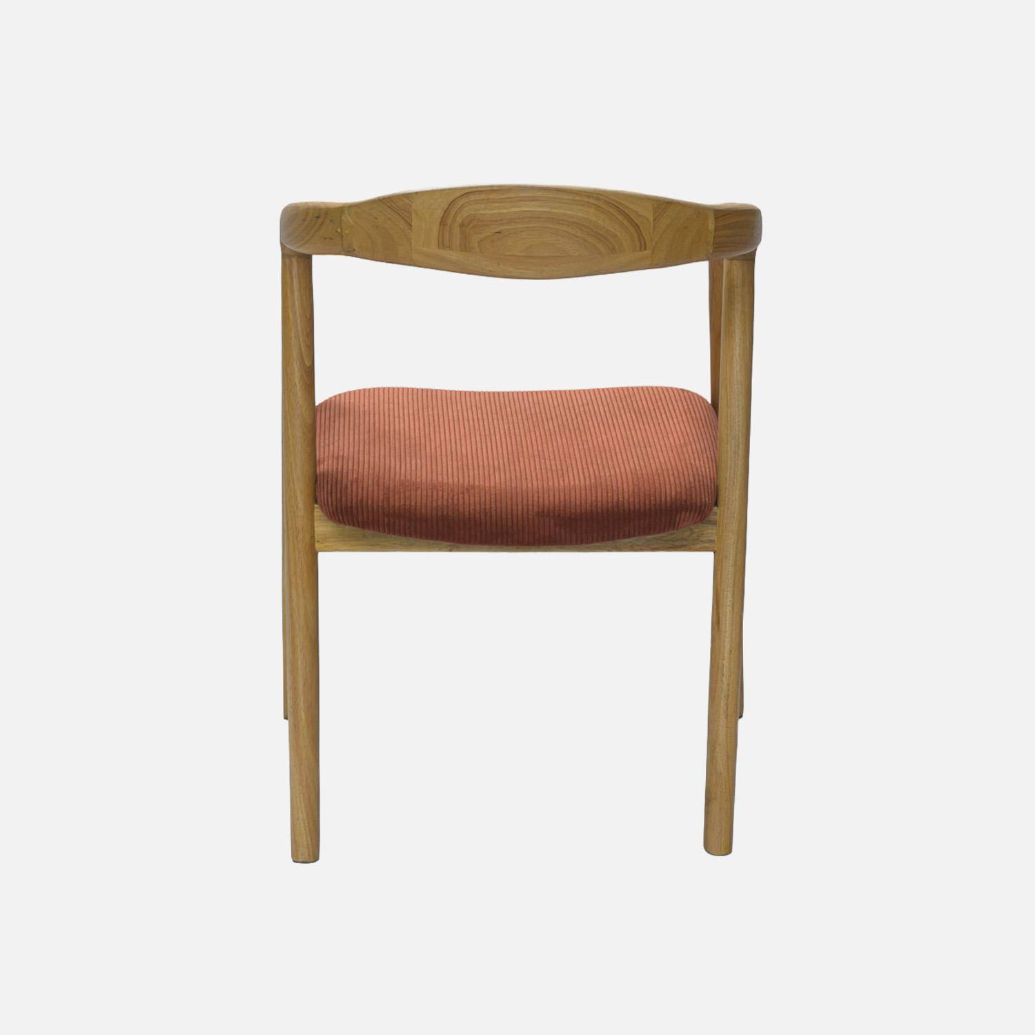 Lot de 2 fauteuils vintage bois d'hévéa naturel et velours côtelé terracotta - L 55 x P 58 x H 79 cm,sweeek,Photo4