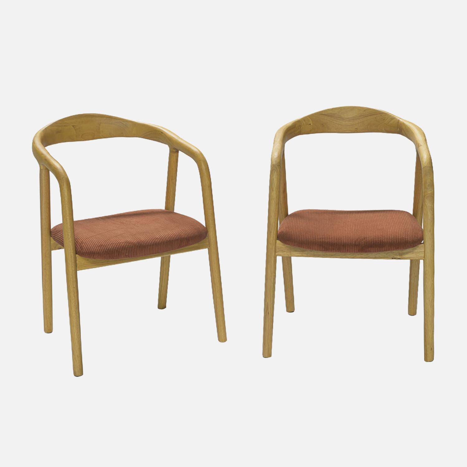 Lot de 2 fauteuils vintage bois d'hévéa naturel et velours côtelé terracotta - L 55 x P 58 x H 79 cm,sweeek,Photo1