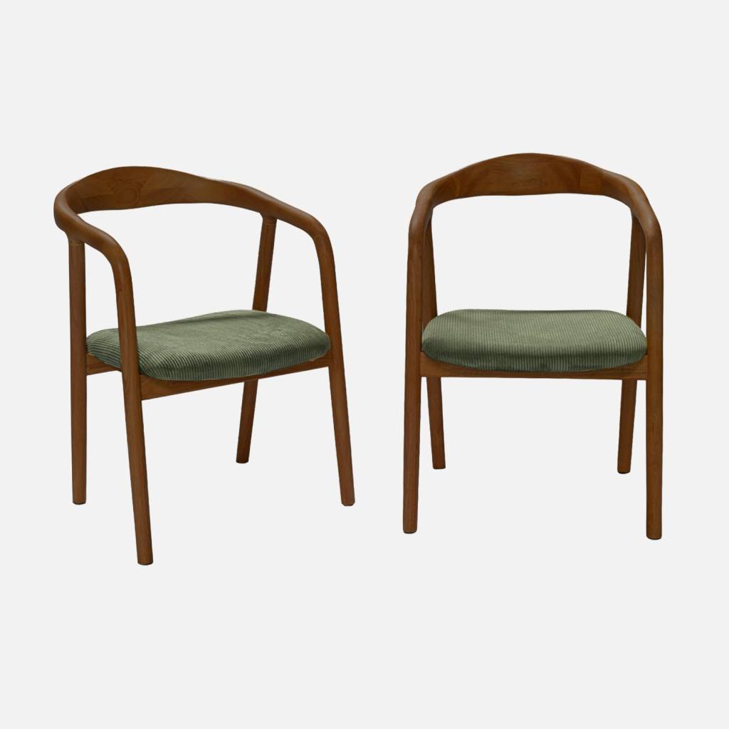 Cadeira vintage de madeira tingida de nogueira e veludo cotelê, set de 2 , Madeira de nogueira