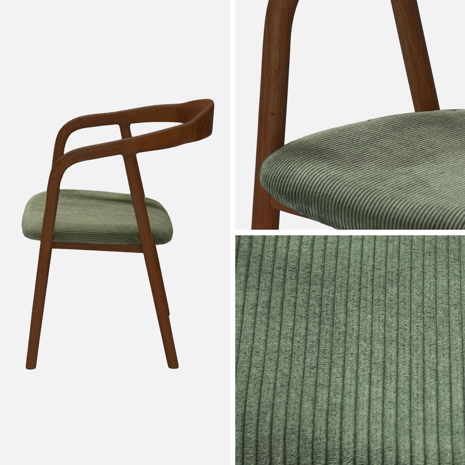 Stoelen vintage walnootkleurig rubberhout en corduroy (set van 2) walnoot/kaki 55 x 58 x 79cm - Sara Photo5