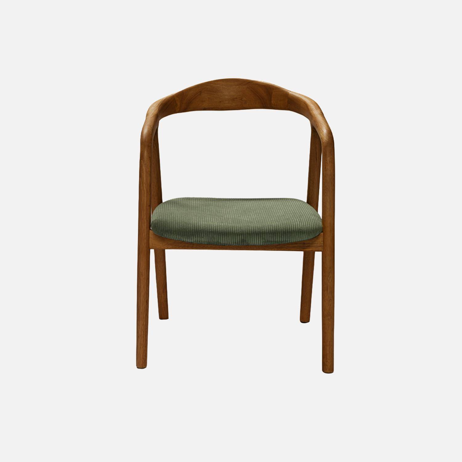 Lot de 2 fauteuils vintage bois d'hévéa noyer et velours côtelé kaki - L 55 x P 58 x H 79 cm Photo3