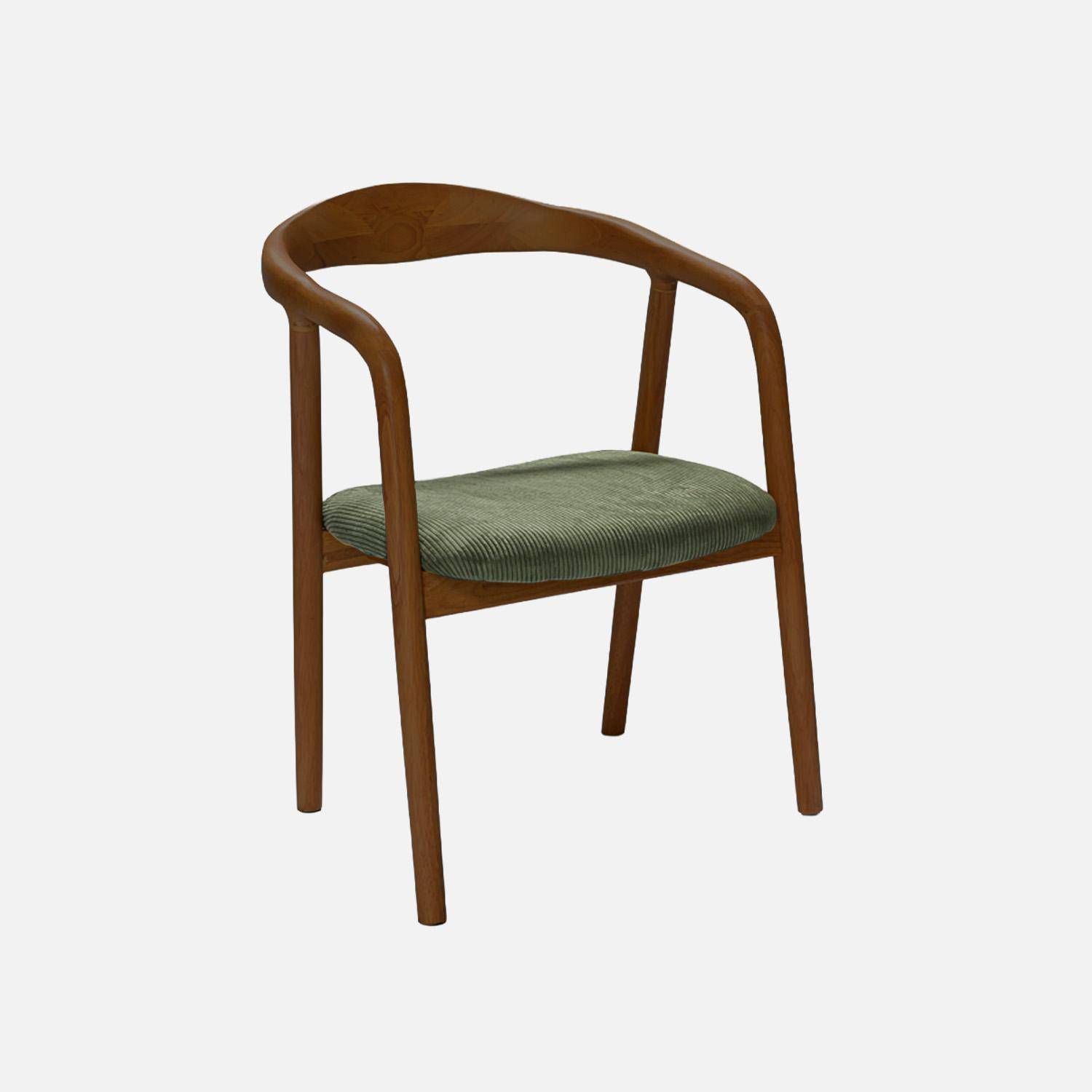 Stoelen vintage walnootkleurig rubberhout en corduroy (set van 2) walnoot/kaki 55 x 58 x 79cm - Sara Photo2