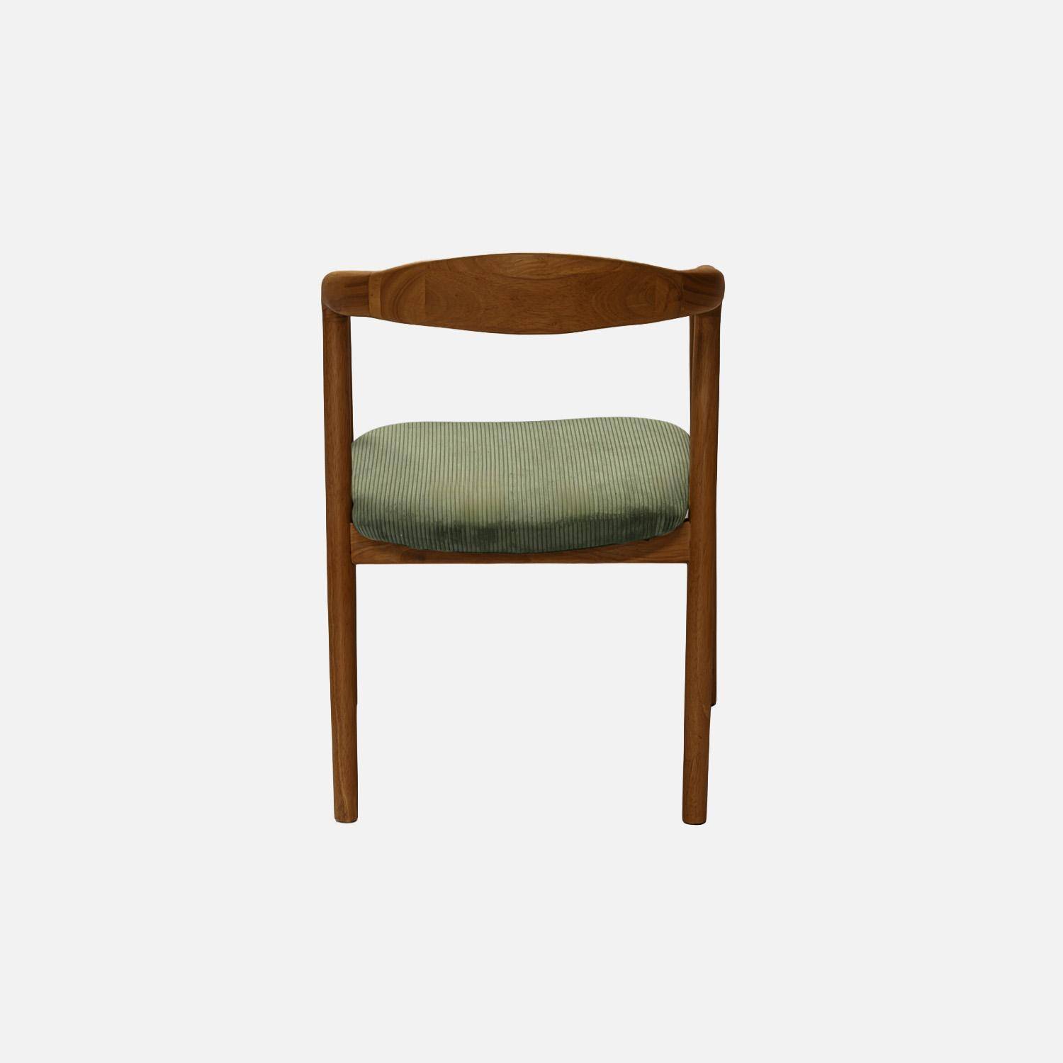 Lot de 2 fauteuils vintage bois d'hévéa noyer et velours côtelé kaki - L 55 x P 58 x H 79 cm Photo4