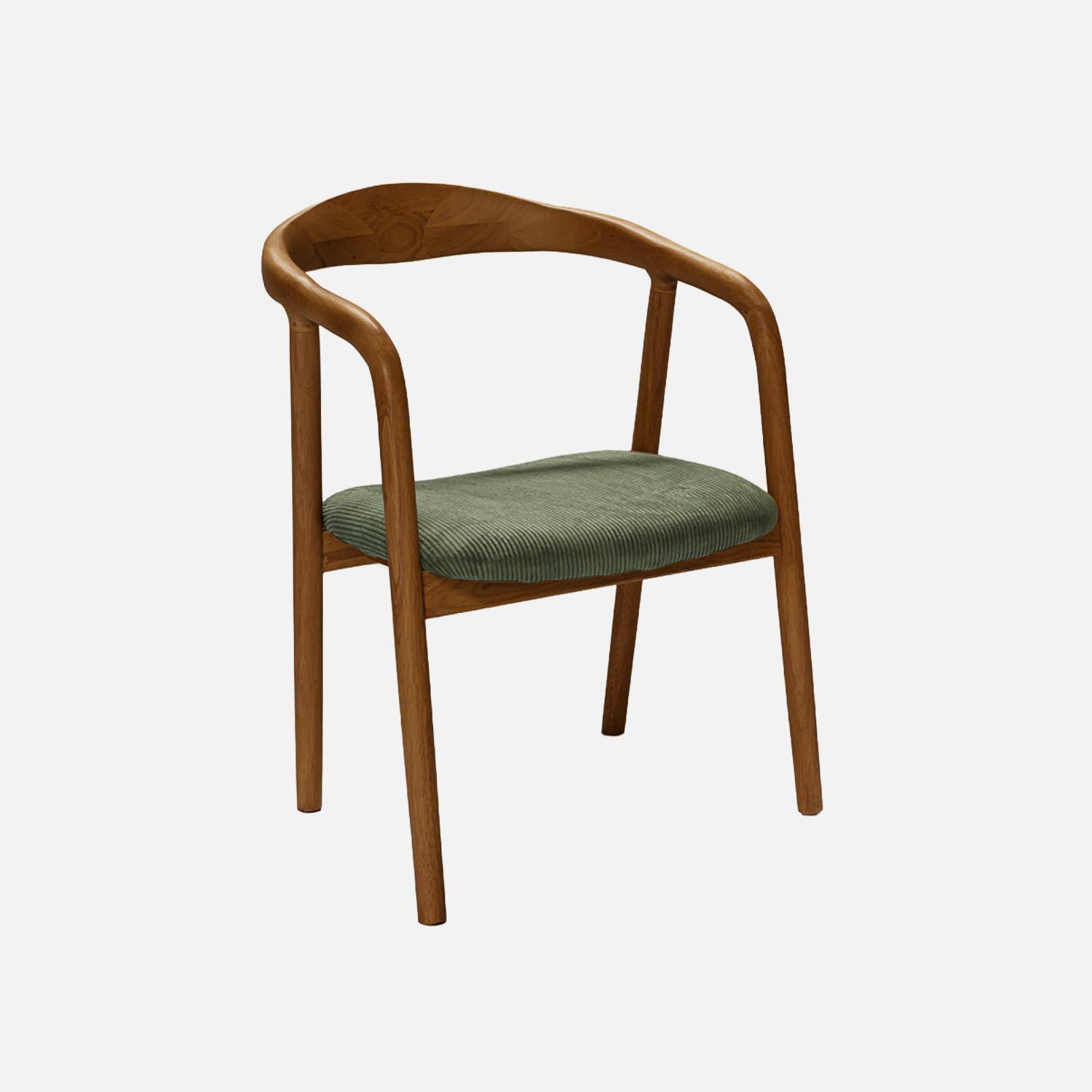 Lot de 2 fauteuils vintage bois d'hévéa noyer et velours côtelé kaki - L 55 x P 58 x H 79 cm Photo2