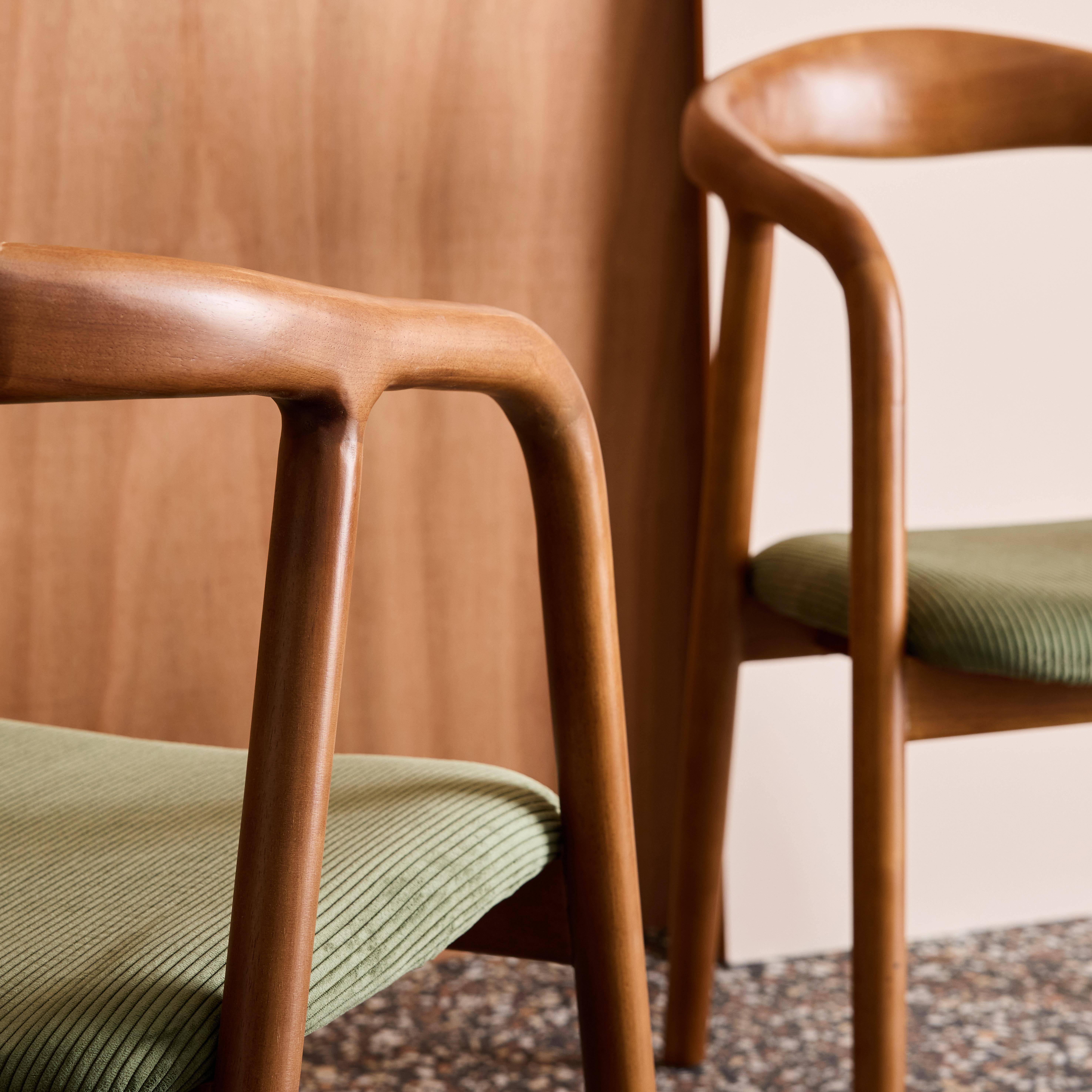 Silla vintage de madera de hevea nogal y pana, set de 2 Nogal - 55x58x79 cm Photo4