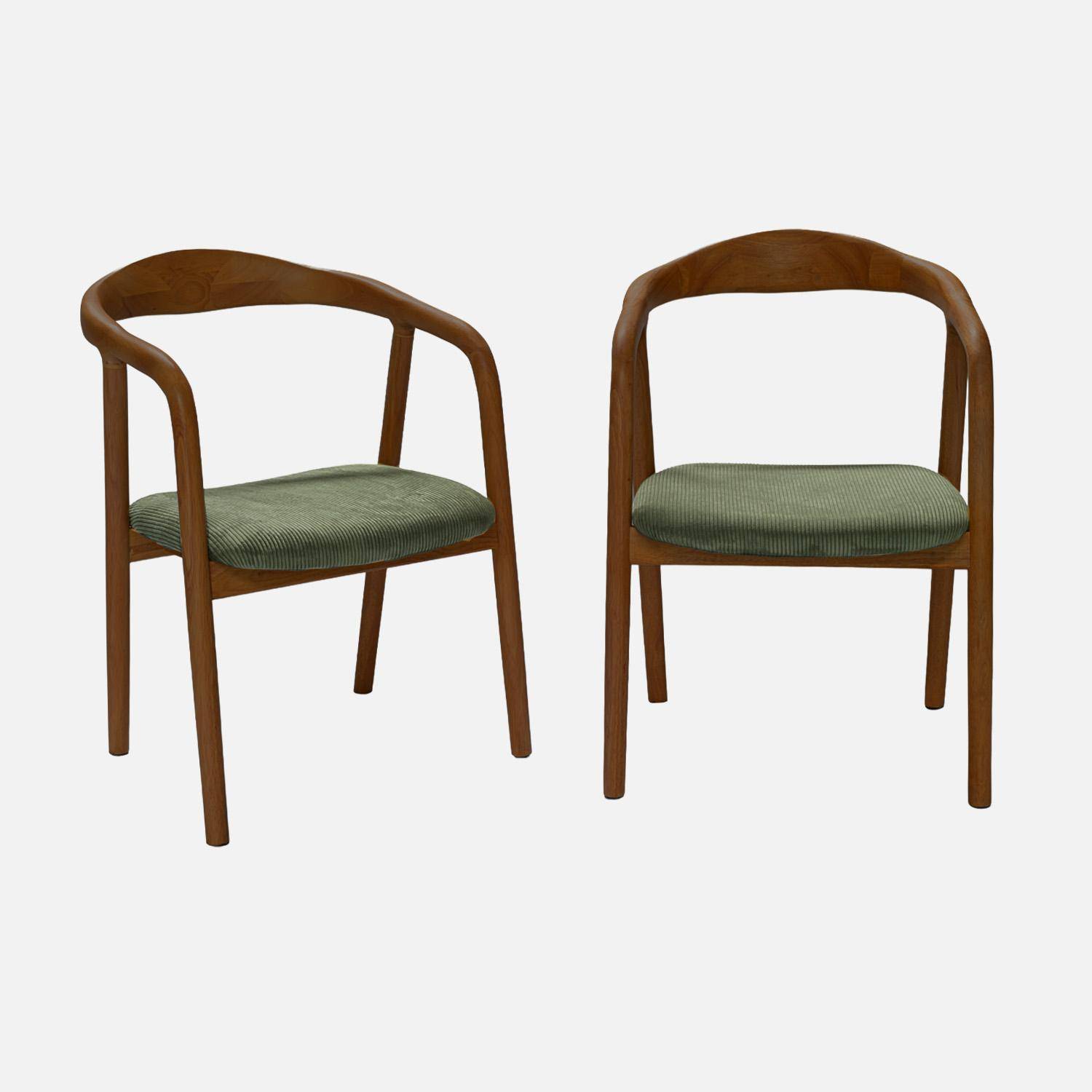 Stoelen vintage walnootkleurig rubberhout en corduroy (set van 2) walnoot/kaki 55 x 58 x 79cm - Sara,sweeek,Photo1