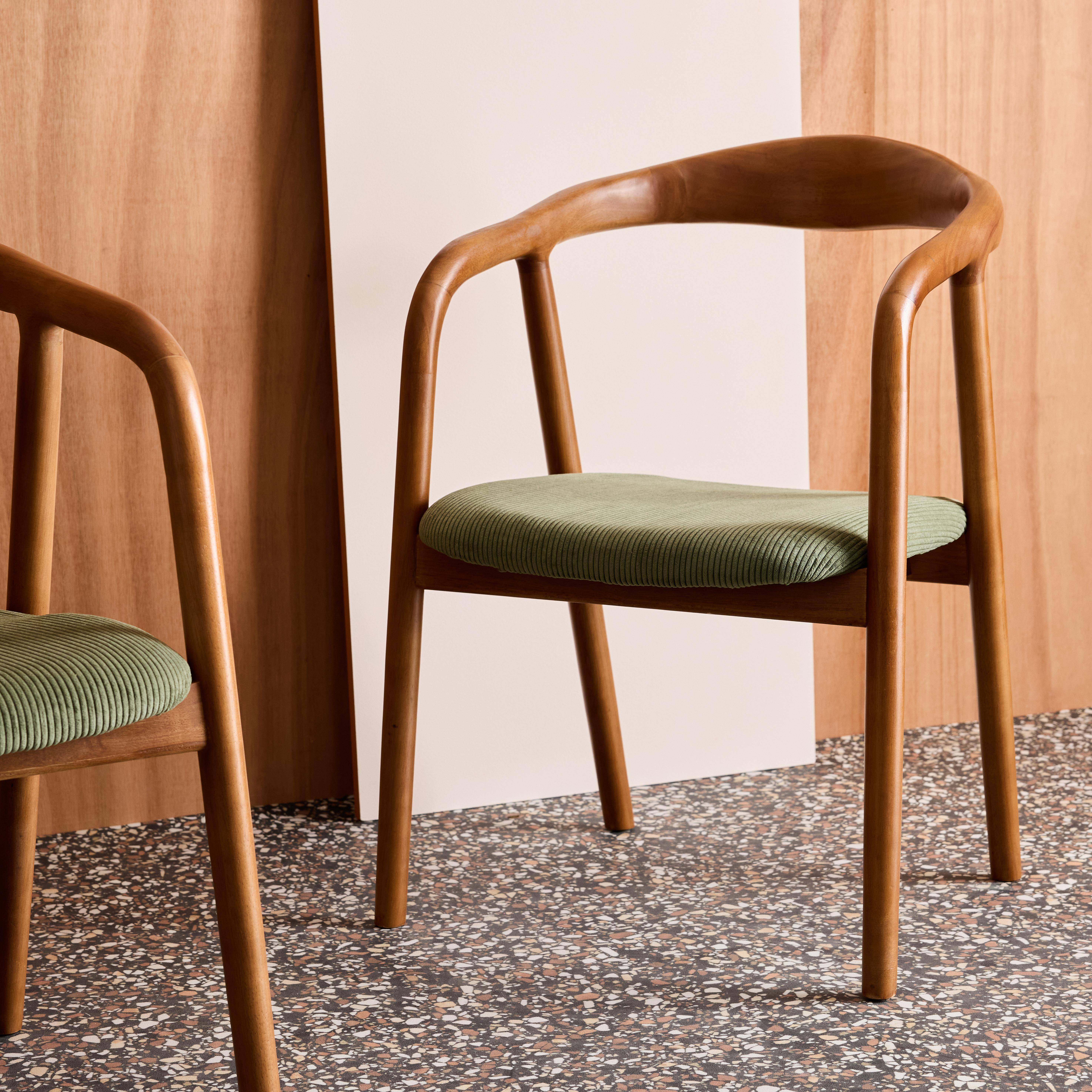 Silla vintage de madera de hevea nogal y pana, set de 2 Nogal - 55x58x79 cm,sweeek,Photo5