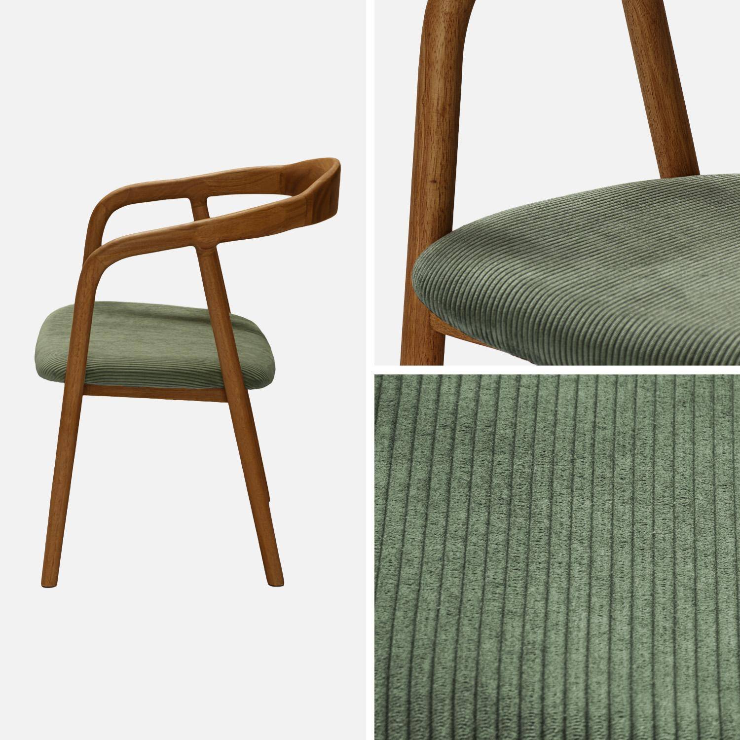 Lot de 2 fauteuils vintage bois d'hévéa noyer et velours côtelé kaki - L 55 x P 58 x H 79 cm,sweeek,Photo5