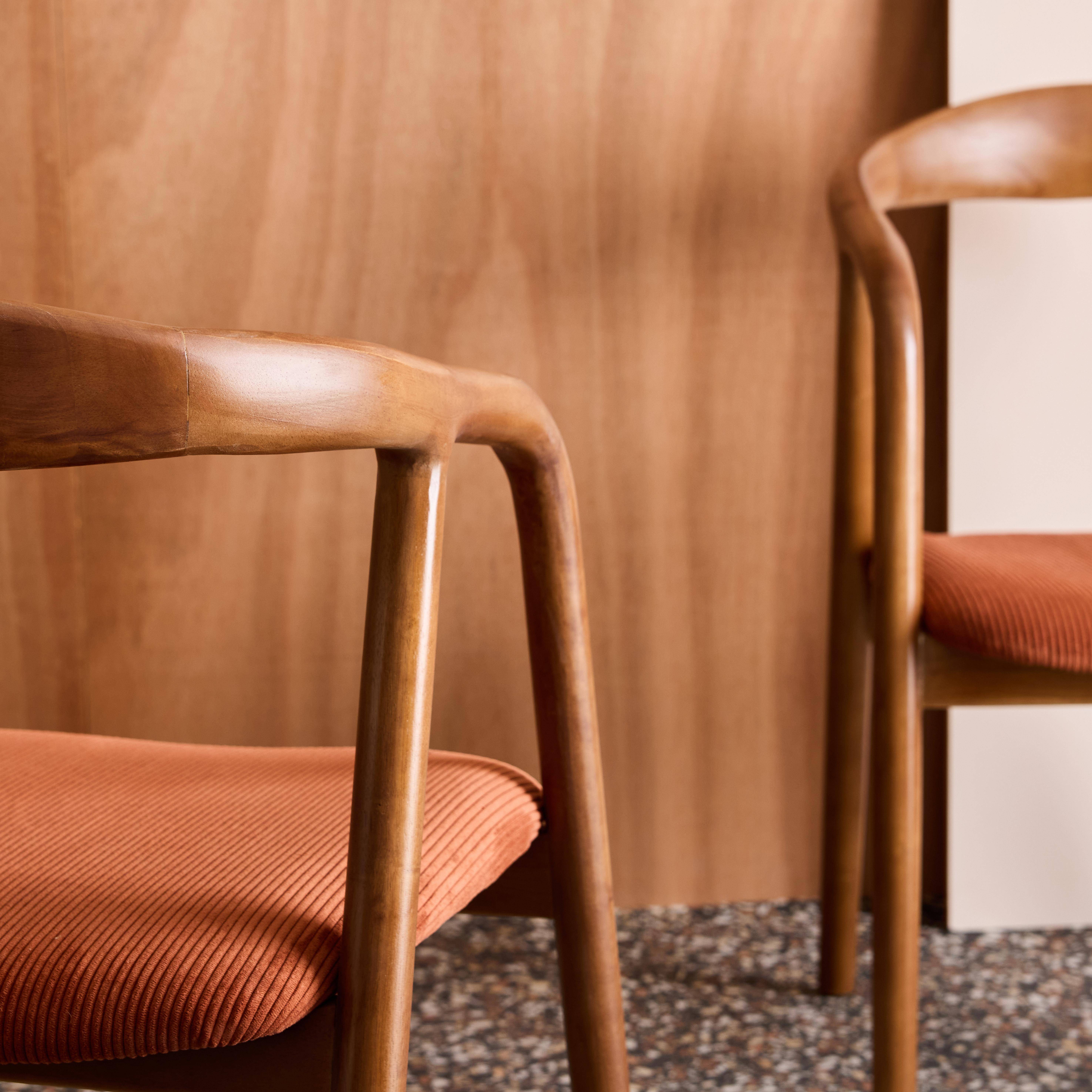 Set di 2 sedie vintage in legno di hevea tinto noce e velluto a coste Noce - 55x58x79 cm Photo3