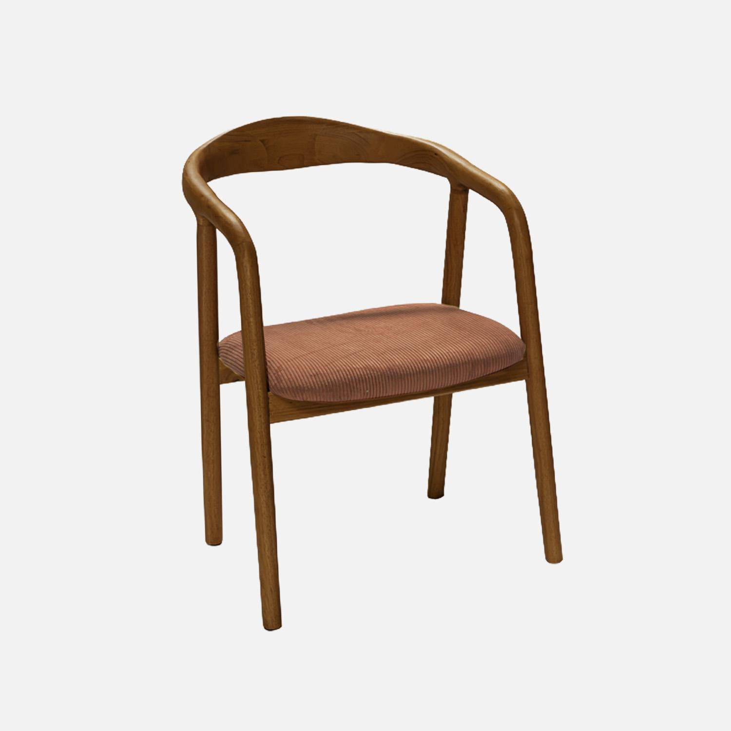 Lot de 2 fauteuils vintage bois d'hévéa noyer et velours côtelé terracotta - L 55 x P 58 x H 79 cm Photo2