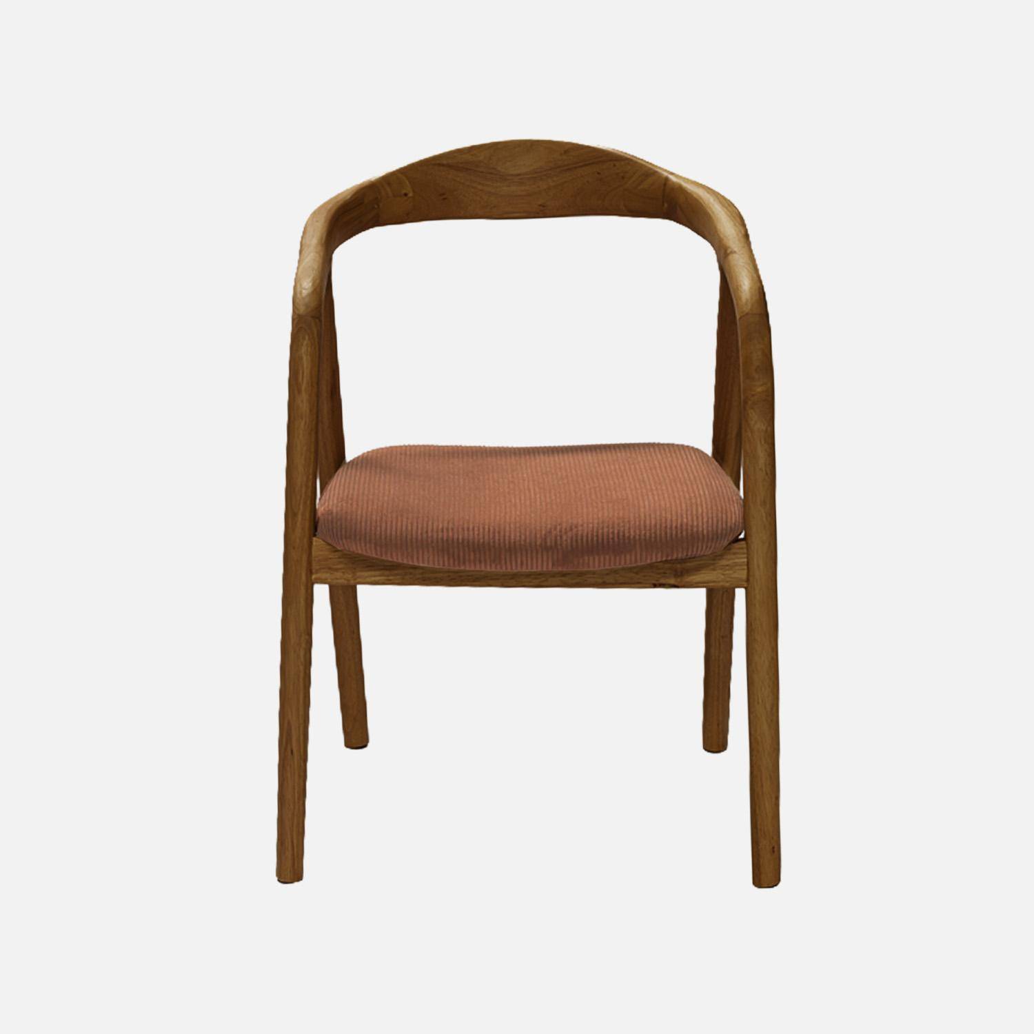 Lot de 2 fauteuils vintage bois d'hévéa noyer et velours côtelé terracotta - L 55 x P 58 x H 79 cm,sweeek,Photo3