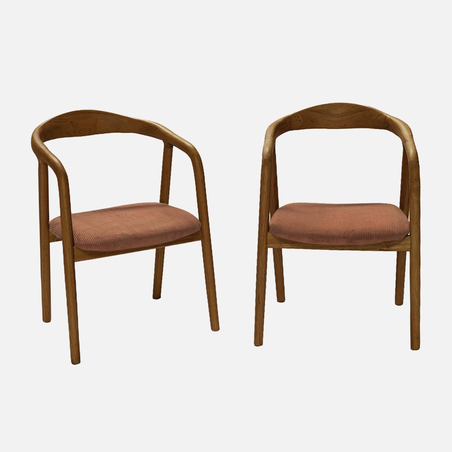 Lot de 2 fauteuils vintage bois d'hévéa noyer et velours côtelé terracotta - L 55 x P 58 x H 79 cm Photo1