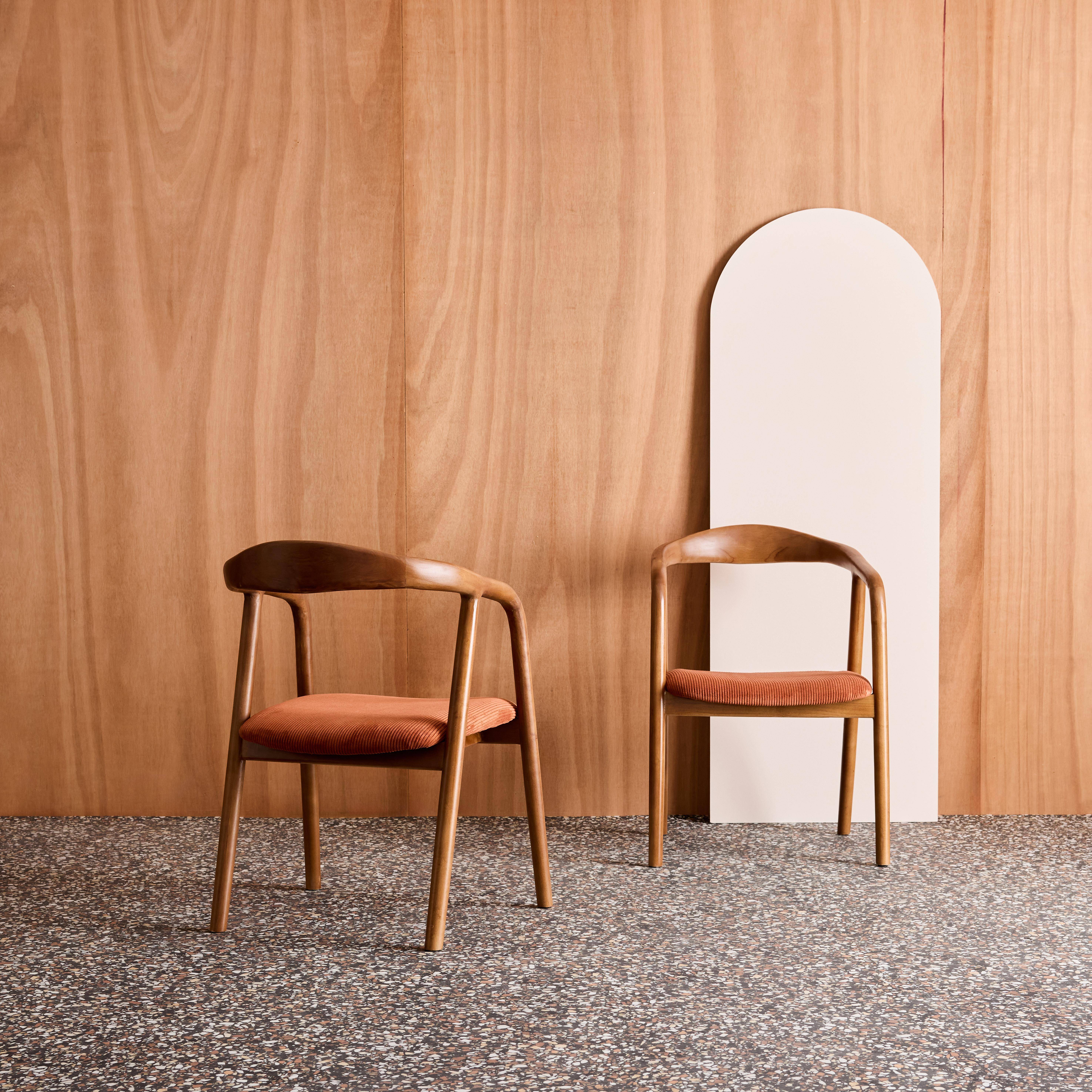 Set di 2 sedie vintage in legno di hevea tinto noce e velluto a coste Noce - 55x58x79 cm Photo2