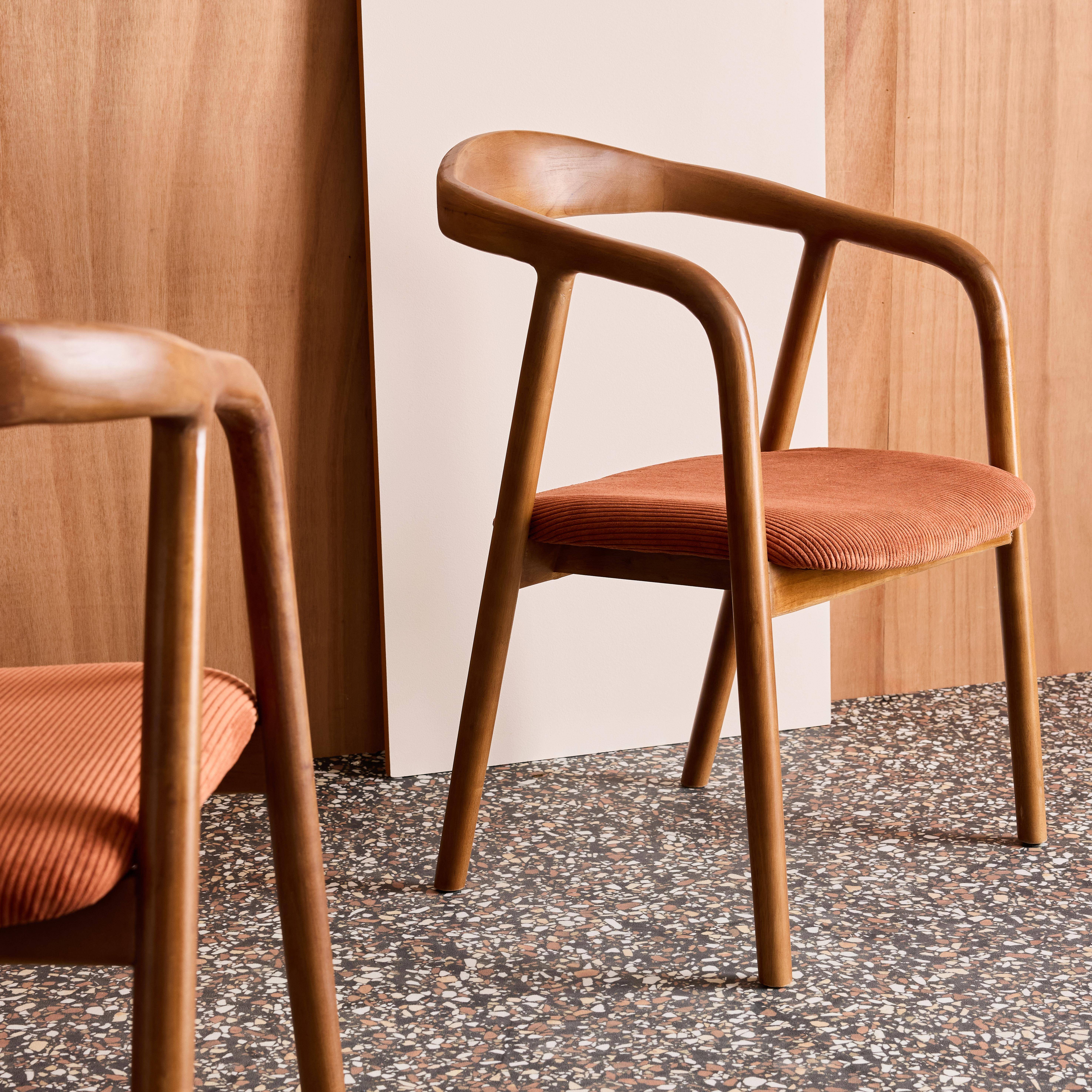 Set di 2 sedie vintage in legno di hevea tinto noce e velluto a coste Noce - 55x58x79 cm Photo5