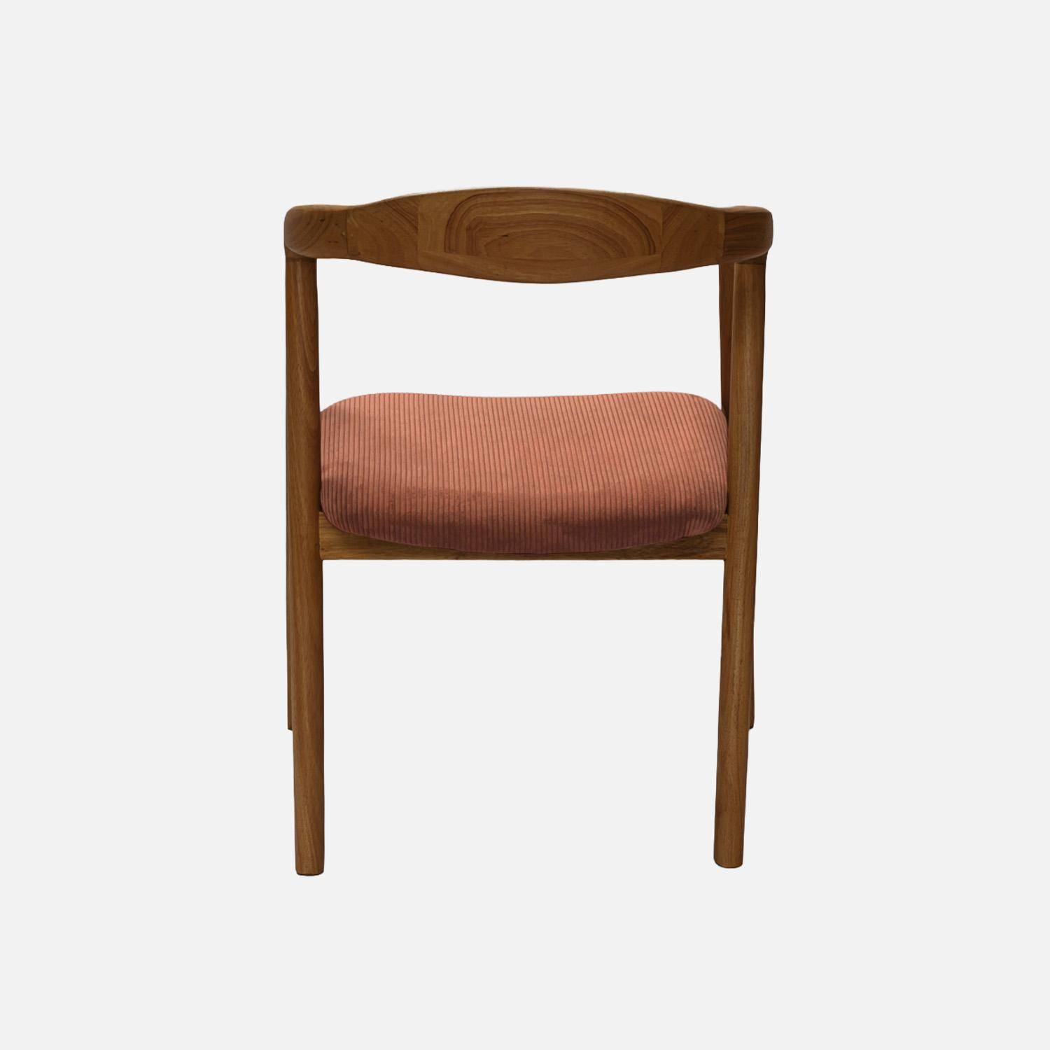 Lot de 2 fauteuils vintage bois d'hévéa noyer et velours côtelé terracotta - L 55 x P 58 x H 79 cm,sweeek,Photo4