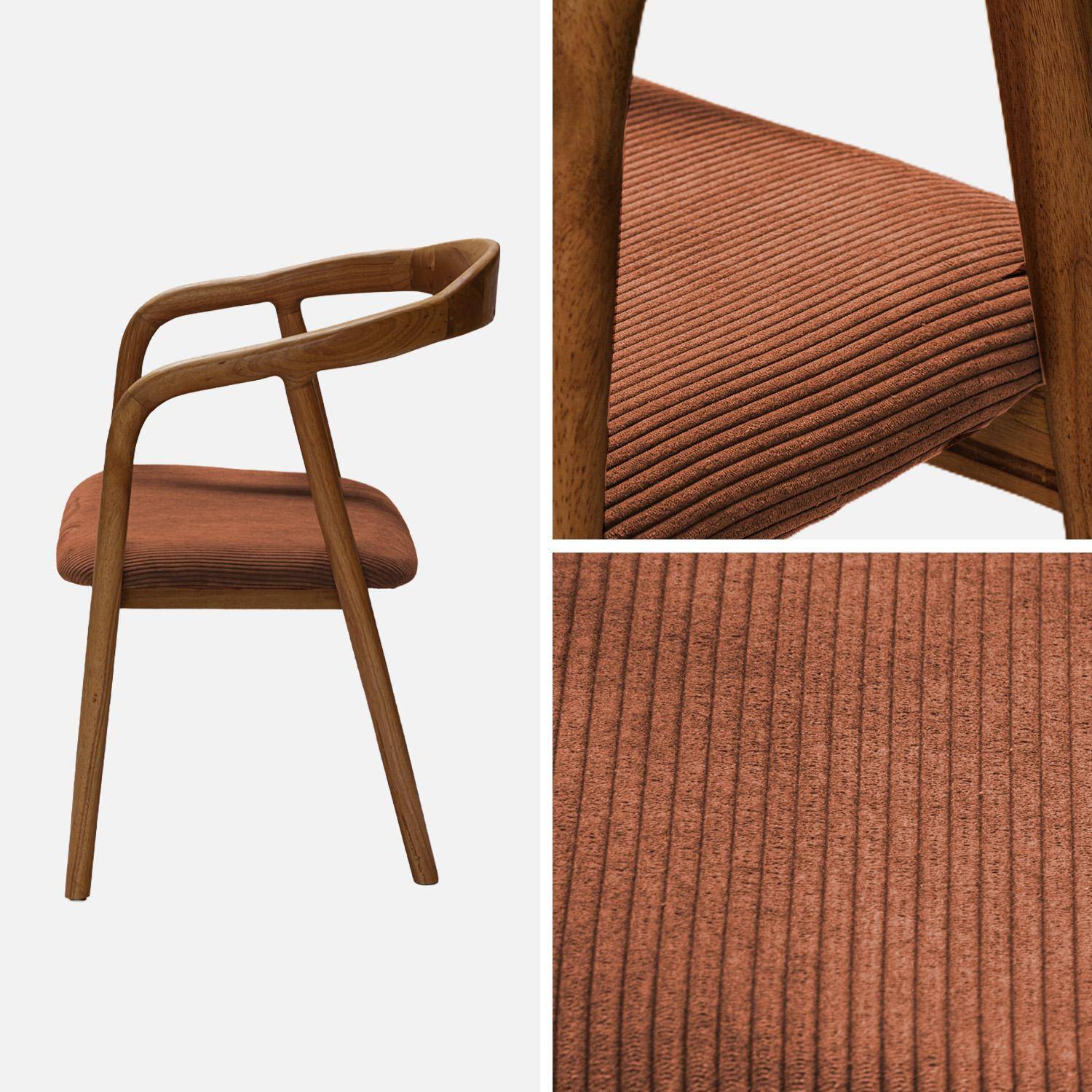 Lot de 2 fauteuils vintage bois d'hévéa noyer et velours côtelé terracotta - L 55 x P 58 x H 79 cm,sweeek,Photo5