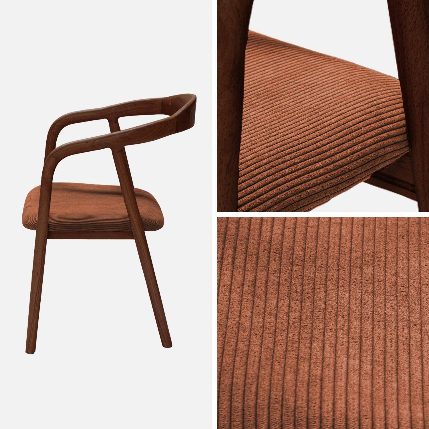 Stoelen vintage walnootkleurig rubberhout en corduroy (set van 2) walnoot/terracotta 55 x 58 x 79cm - Sara Photo5
