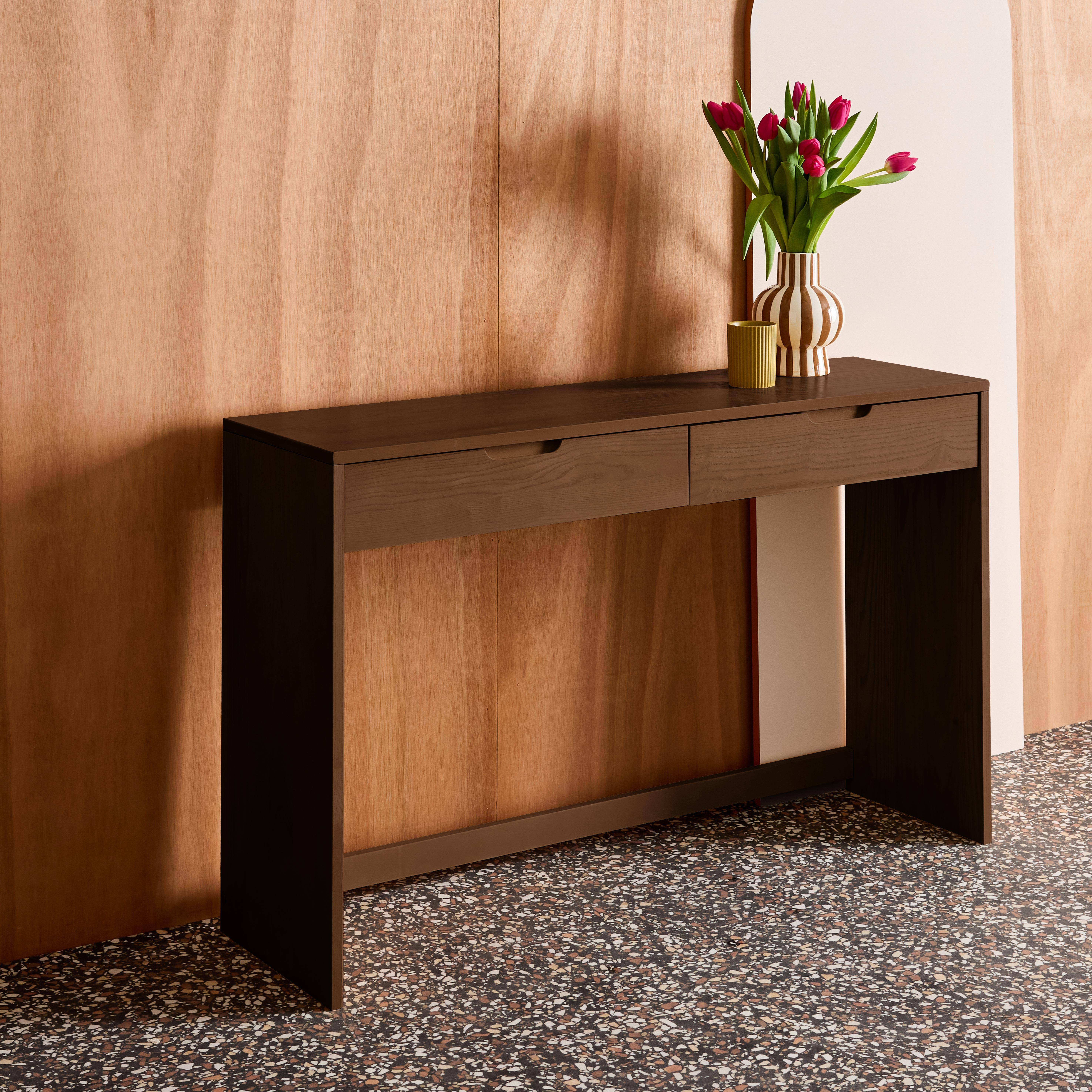 Console décor bois 2 tiroirs 120cm noyer - Tania Photo4