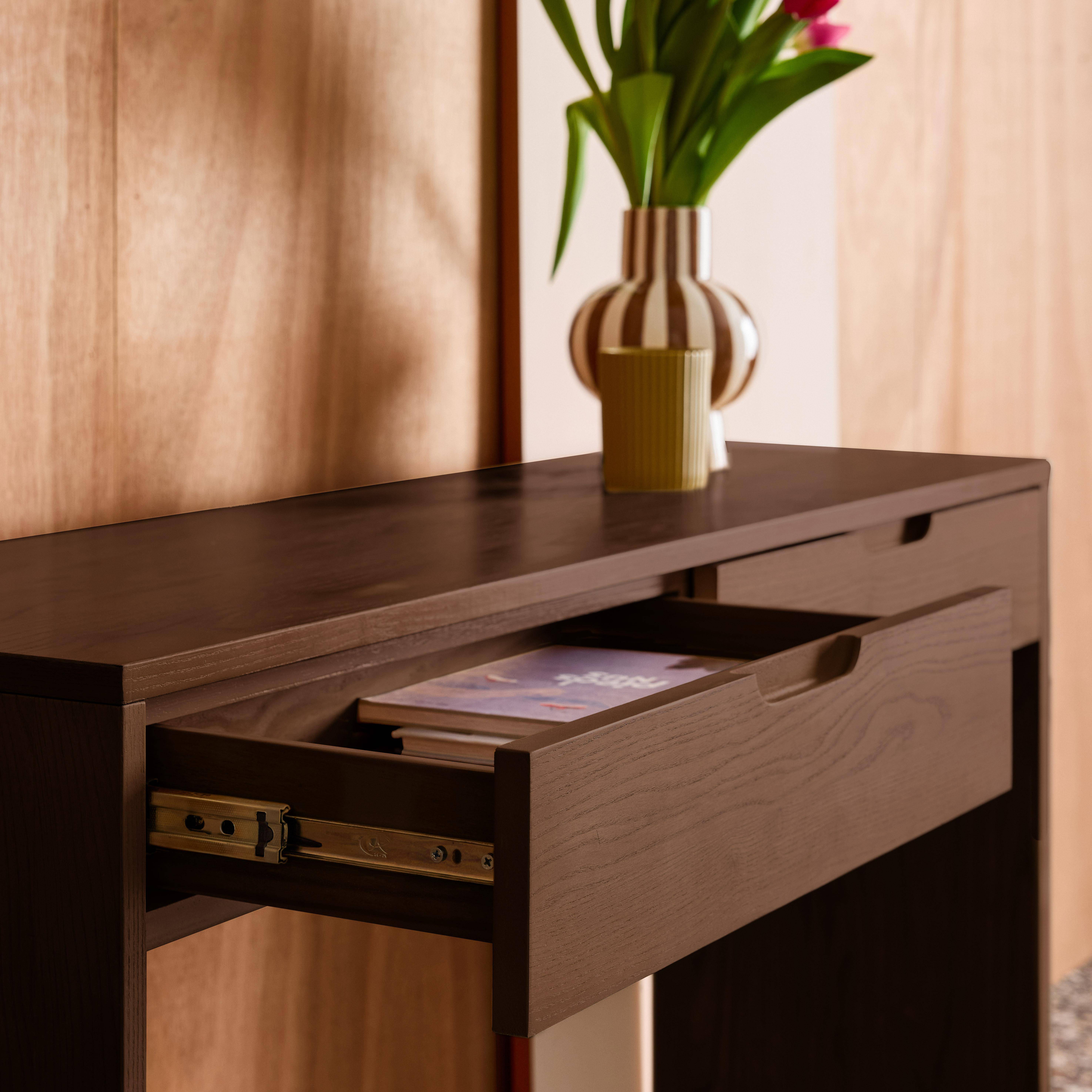 Console décor bois 2 tiroirs 120cm noyer - Tania Photo7