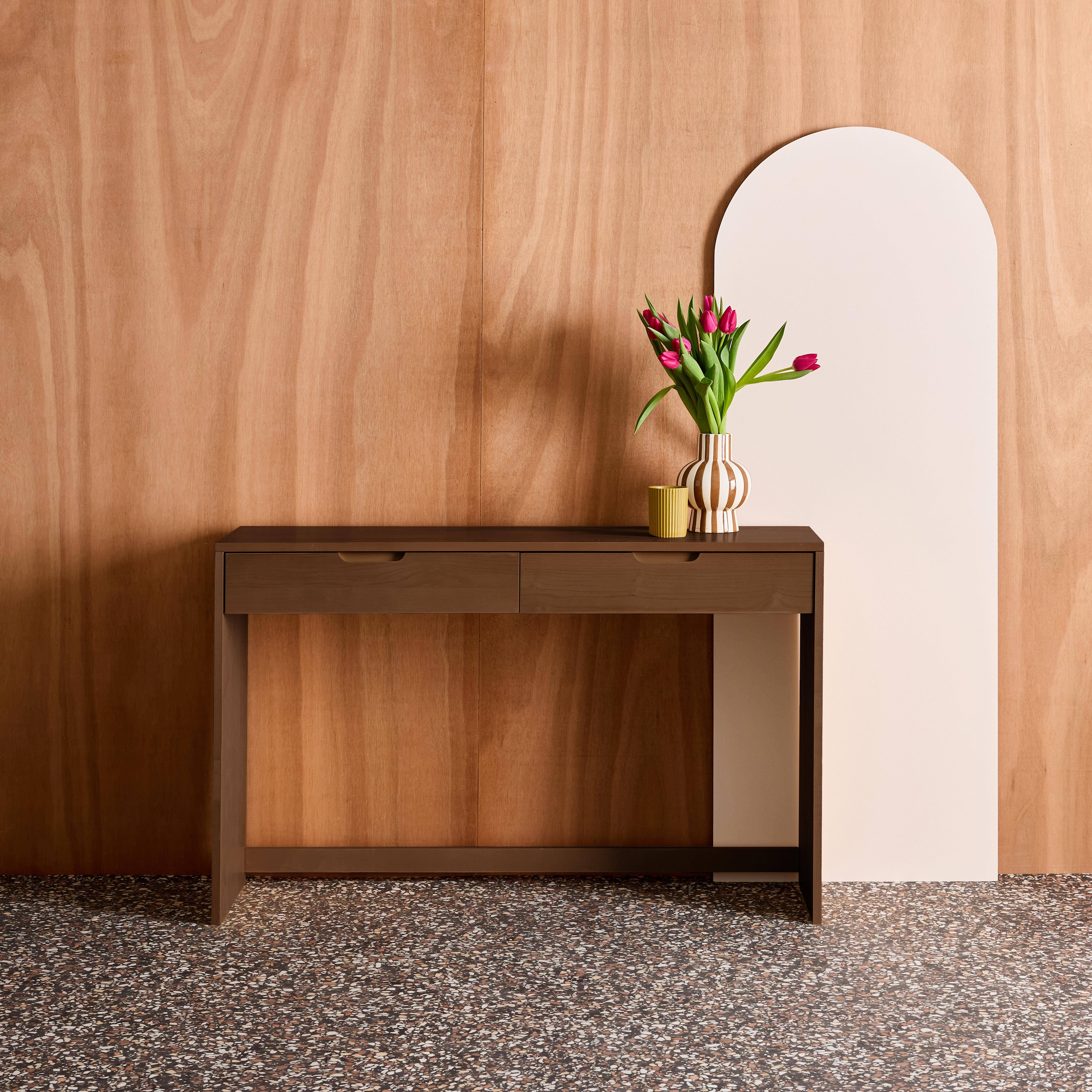 Console décor bois 2 tiroirs 120cm noyer - Tania Photo1