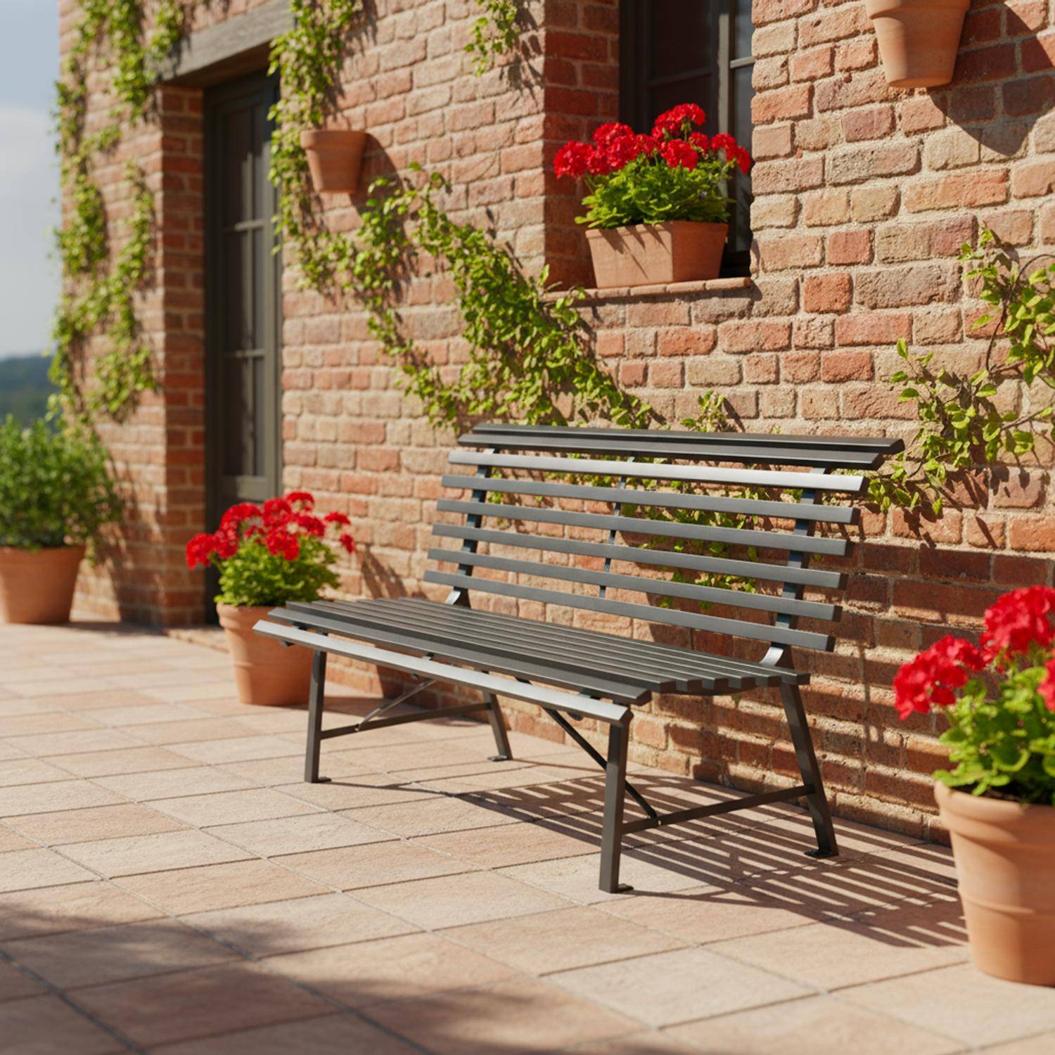 Banc de jardin acier 2 places anthracite 140cm - Nima,sweeek,Photo1