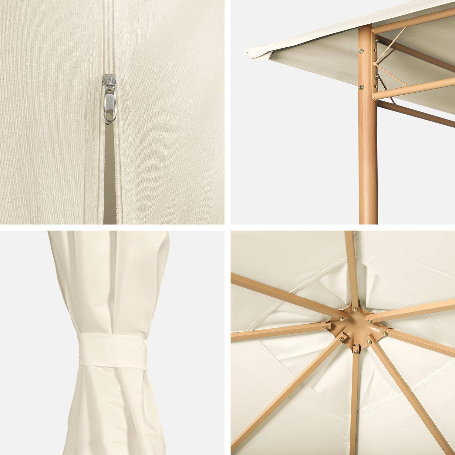 Tonnelle 3x3 m - Elusa -  Imitation bois, toile écru - Pergola avec rideaux, tente de jardin, barnum, chapiteau, réception Photo5