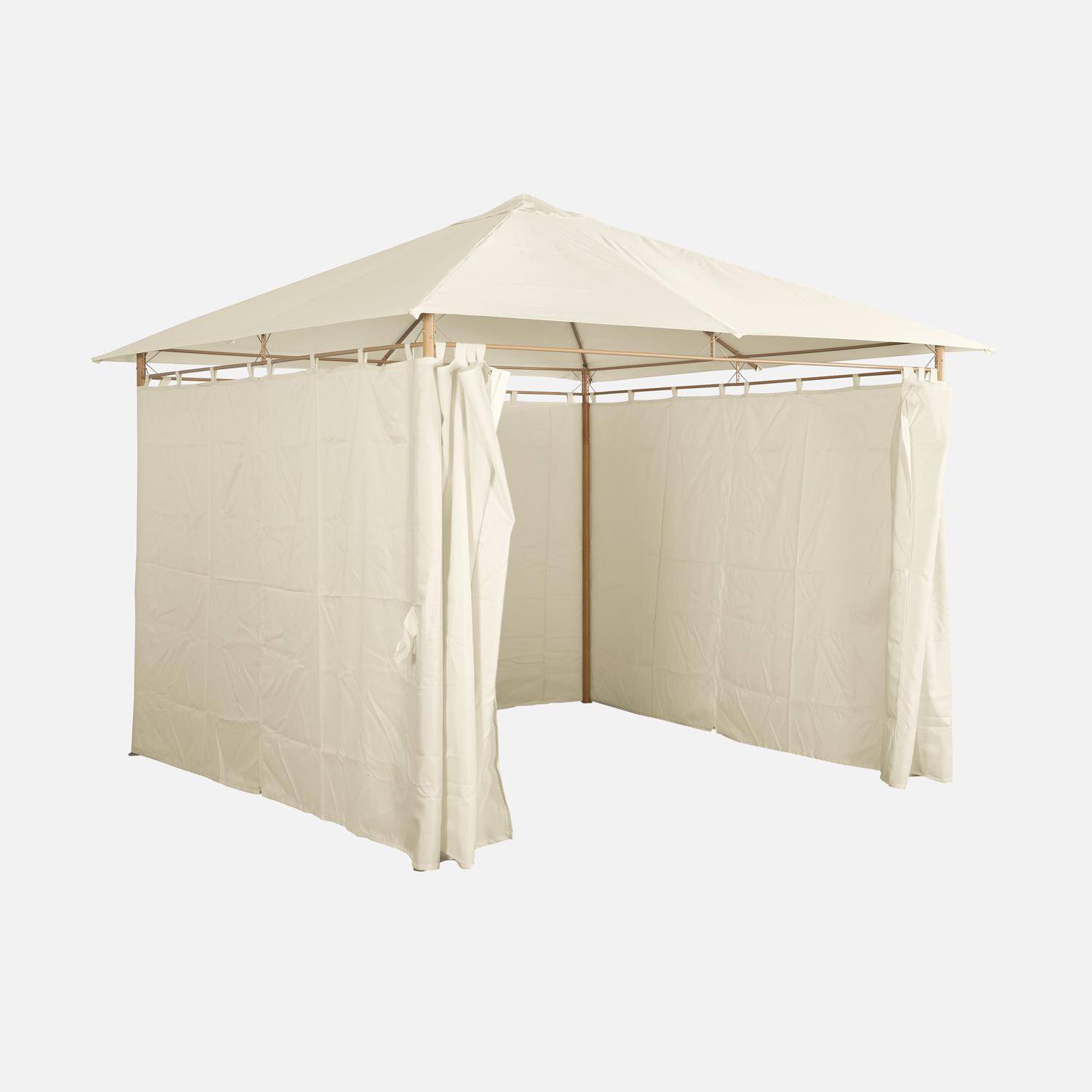 Tonnelle 3x3 m - Elusa -  Imitation bois, toile écru - Pergola avec rideaux, tente de jardin, barnum, chapiteau, réception,sweeek,Photo3