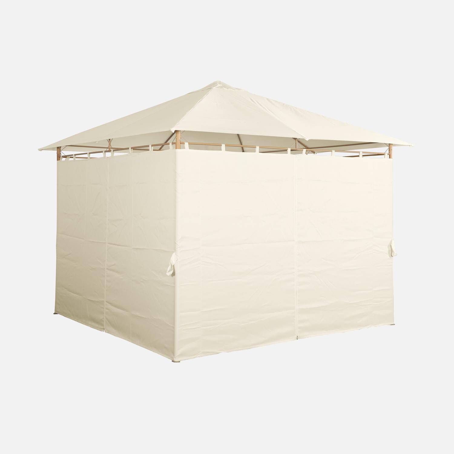 Tonnelle 3x3 m - Elusa -  Imitation bois, toile écru - Pergola avec rideaux, tente de jardin, barnum, chapiteau, réception Photo4