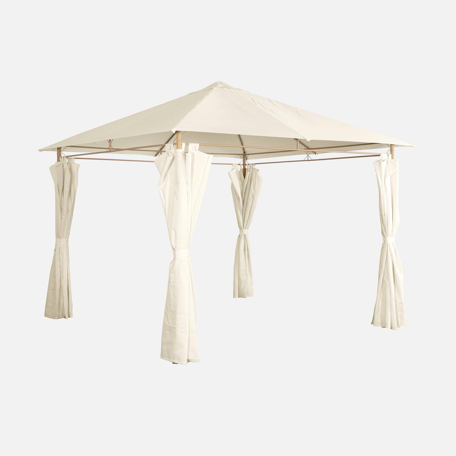 Tonnelle 3x3 m - Elusa -  Imitation bois, toile écru - Pergola avec rideaux, tente de jardin, barnum, chapiteau, réception Photo2
