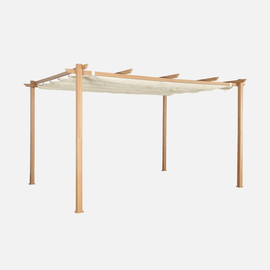 Tente de jardin, pergola aluminium 3x4m imitation bois, toile écru