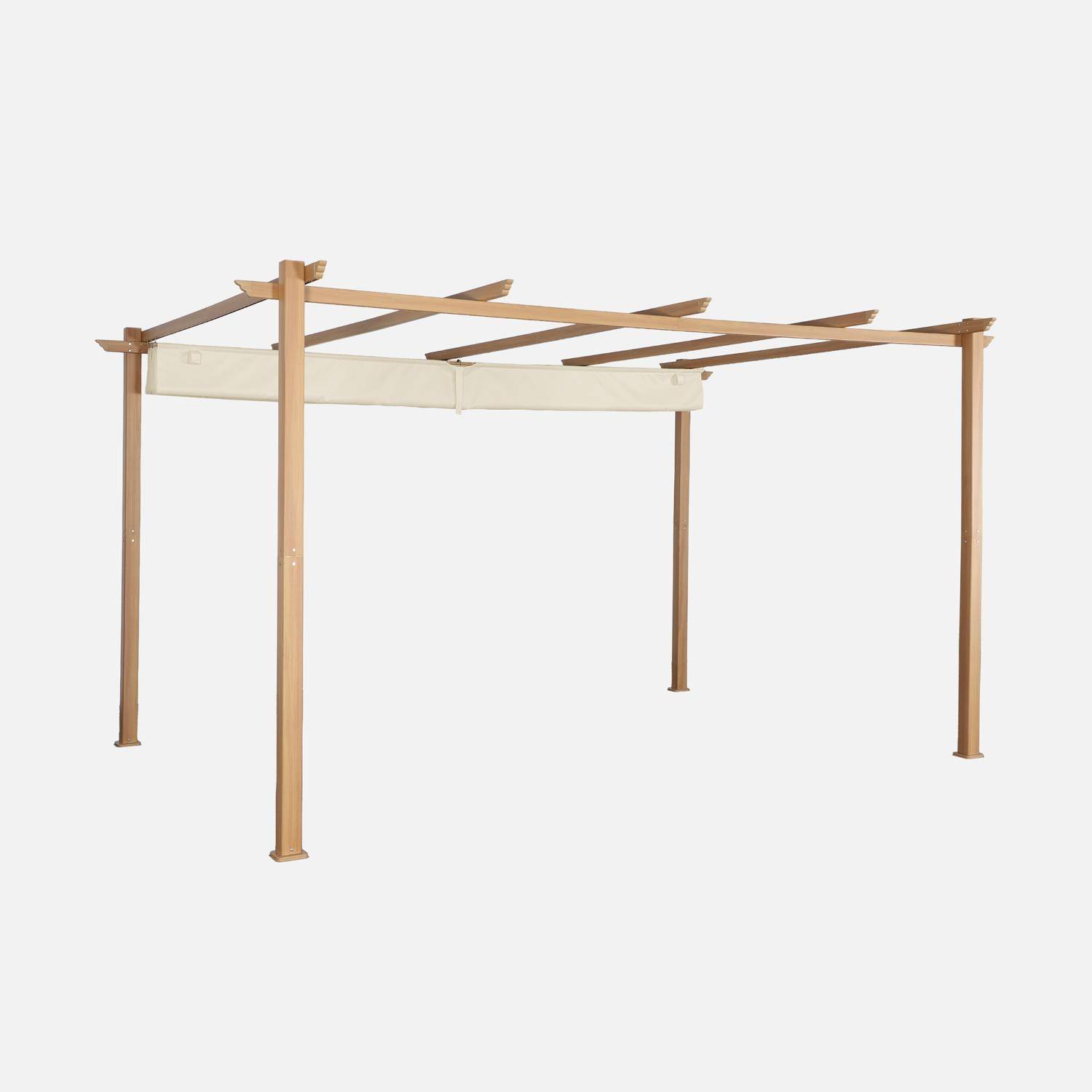 Pergola aluminium - Isla 3x4m -  Imitation bois, toile écru - Tonnelle idéale pour votre terrasse, toit rétractable, toile coulissante, structure aluminium,sweeek,Photo2