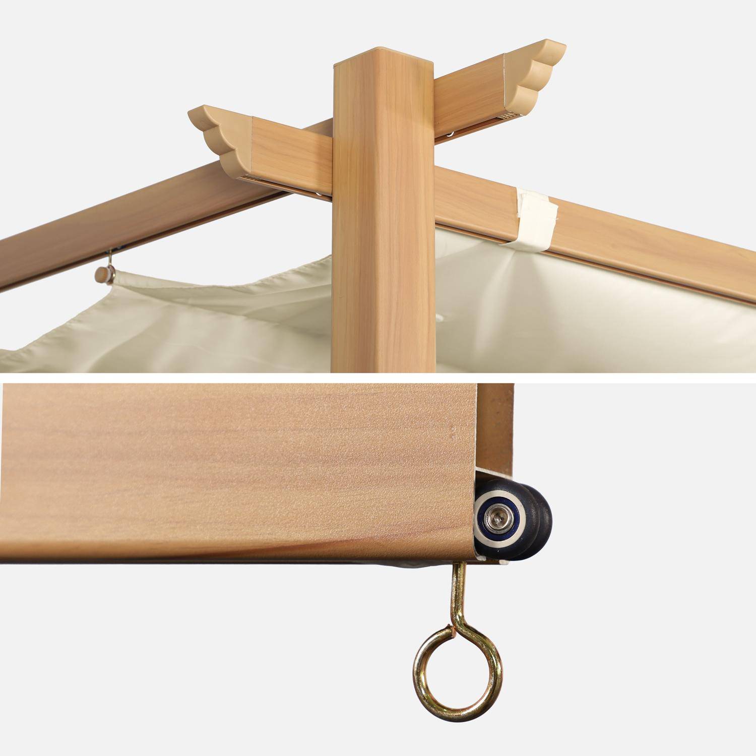 Pergola aluminium - Isla 3x4m -  Imitation bois, toile écru - Tonnelle idéale pour votre terrasse, toit rétractable, toile coulissante, structure aluminium,sweeek,Photo3