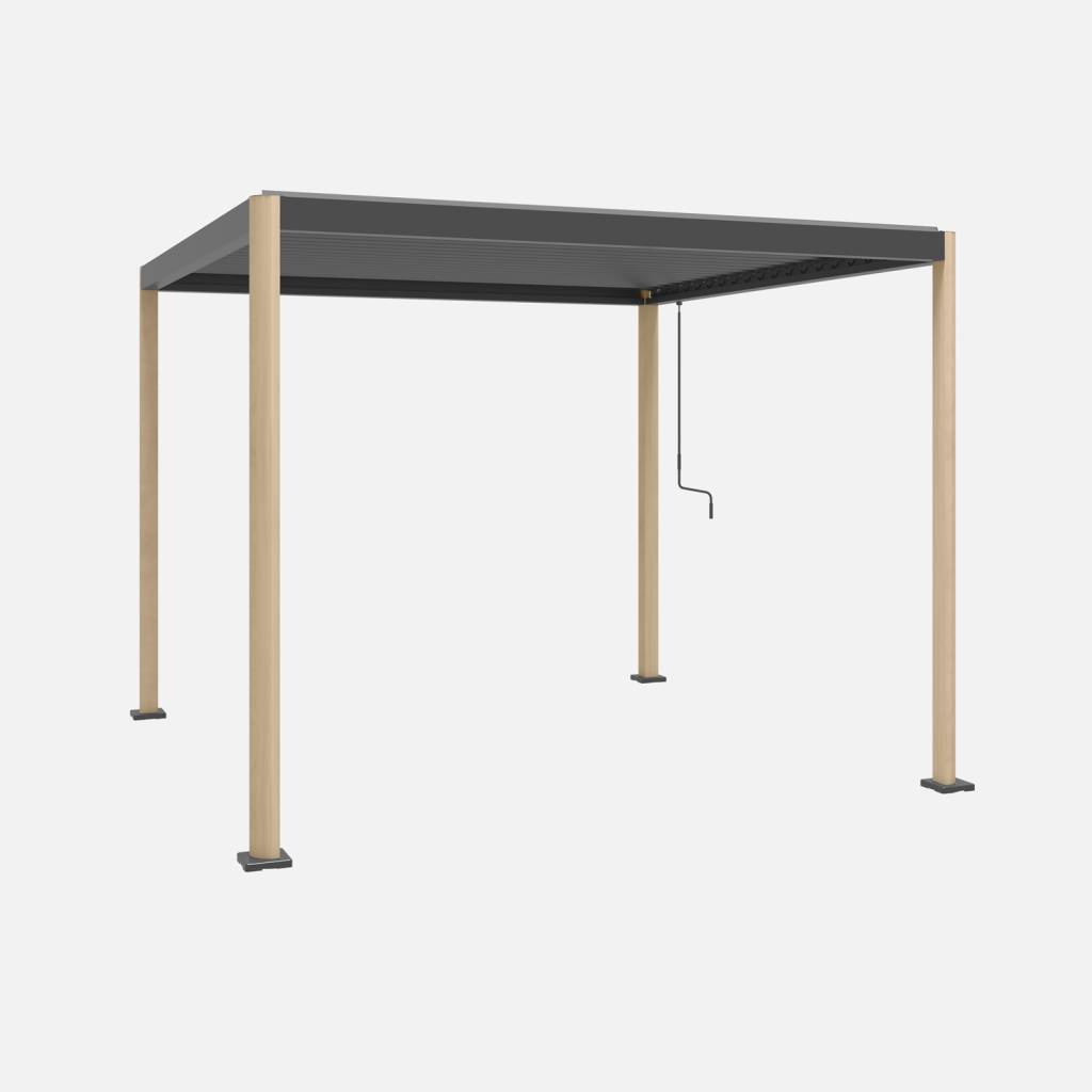 Pérgola bioclimática 3x3m de aluminio y acero con lamas orientables, Madera
