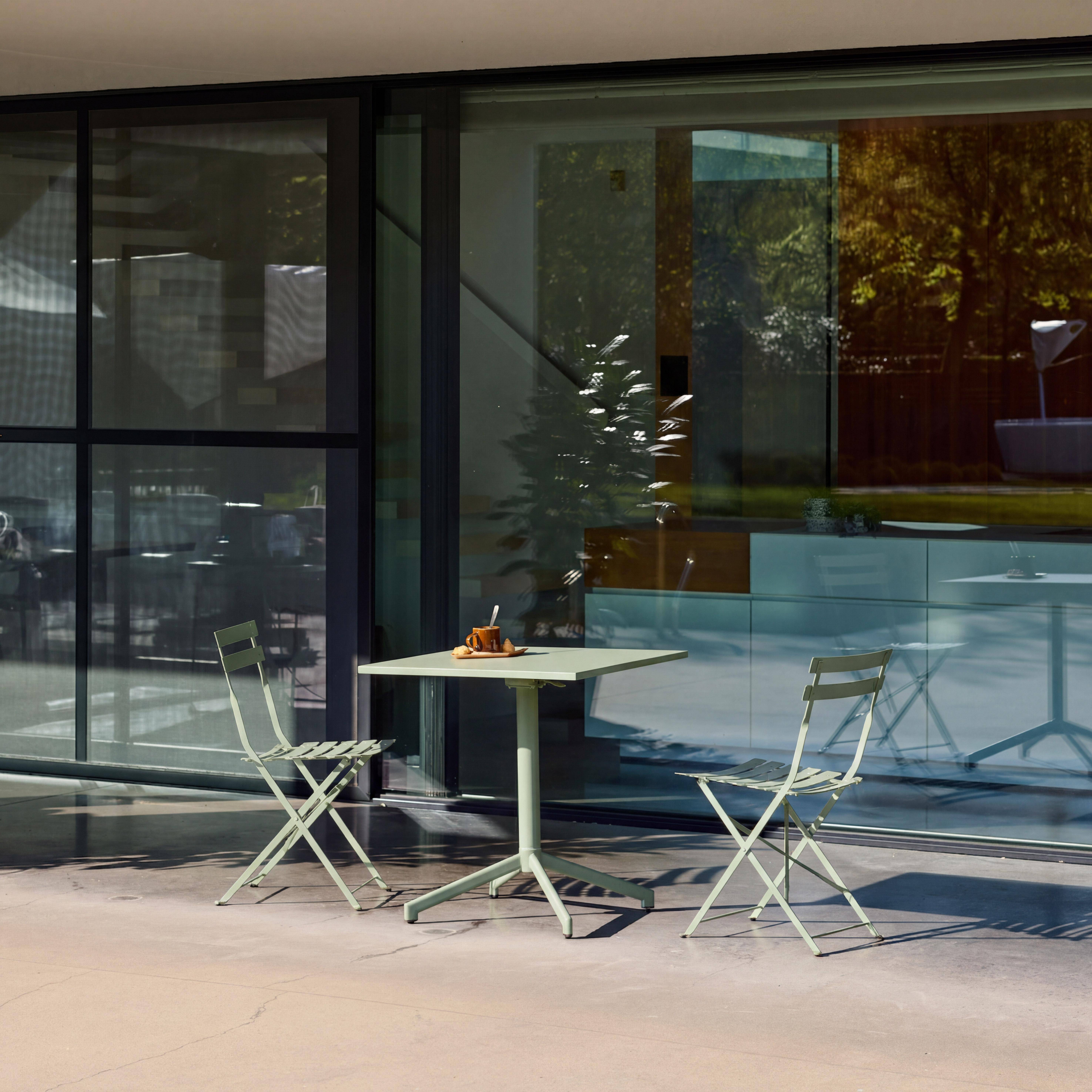 Table de jardin bistrot carrée pliante acier 2 places 70 cm vert de gris - Chiara Photo2