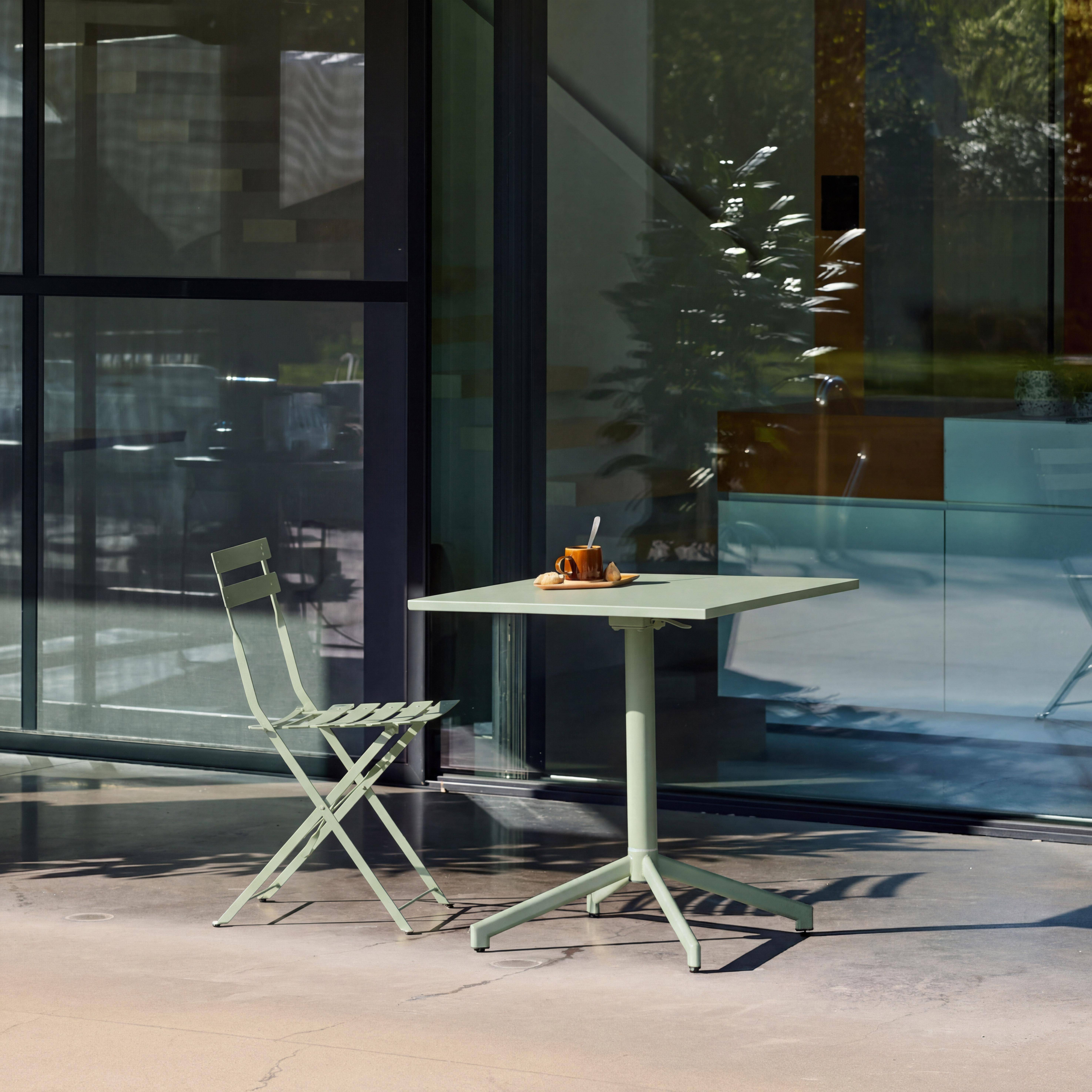 Table de jardin bistrot carrée pliante acier 2 places 70 cm vert de gris - Chiara,sweeek,Photo1
