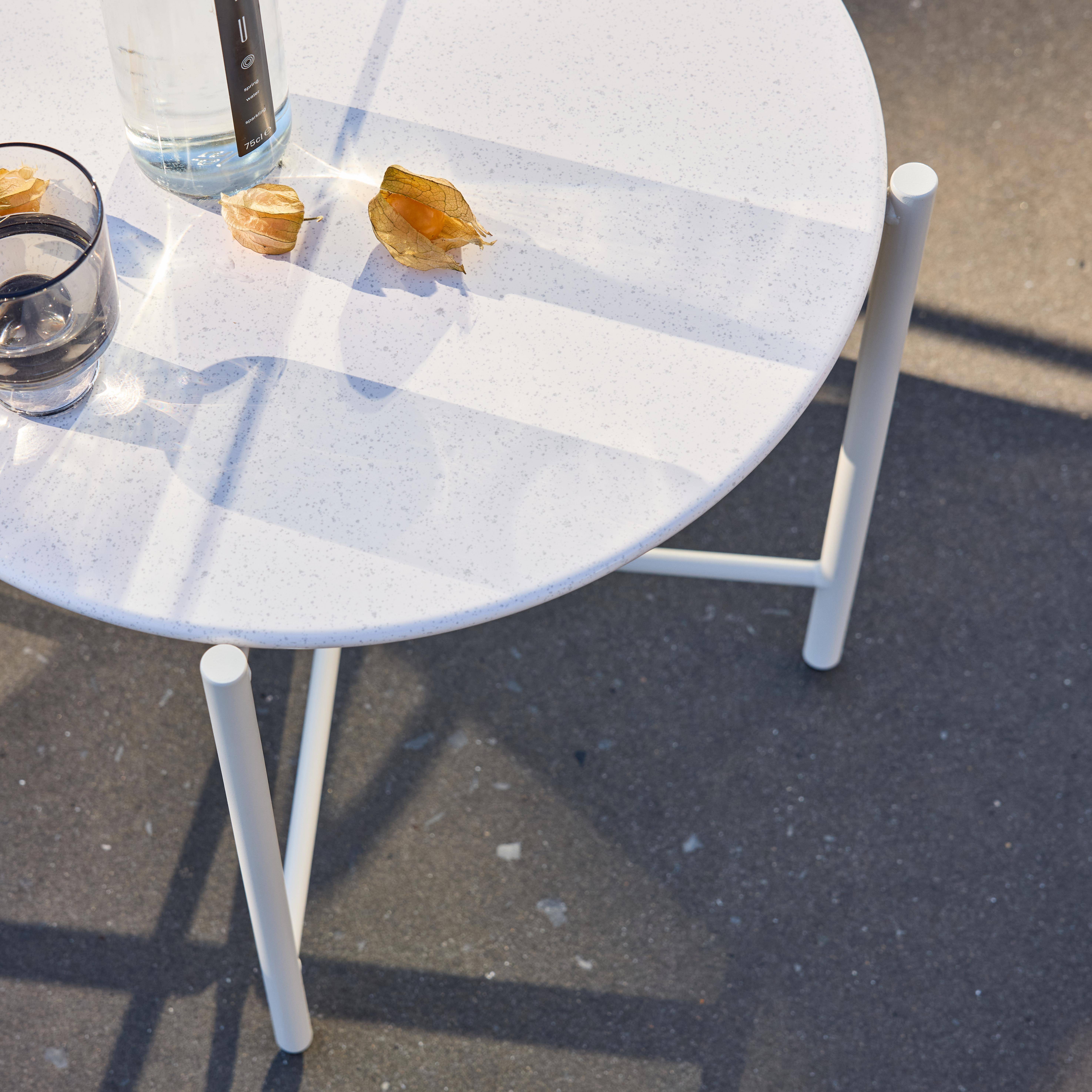 Set aus 2 beigen Liegesesseln mit rundem Tisch, Stahl und Textilene - Salina,sweeek,Photo3