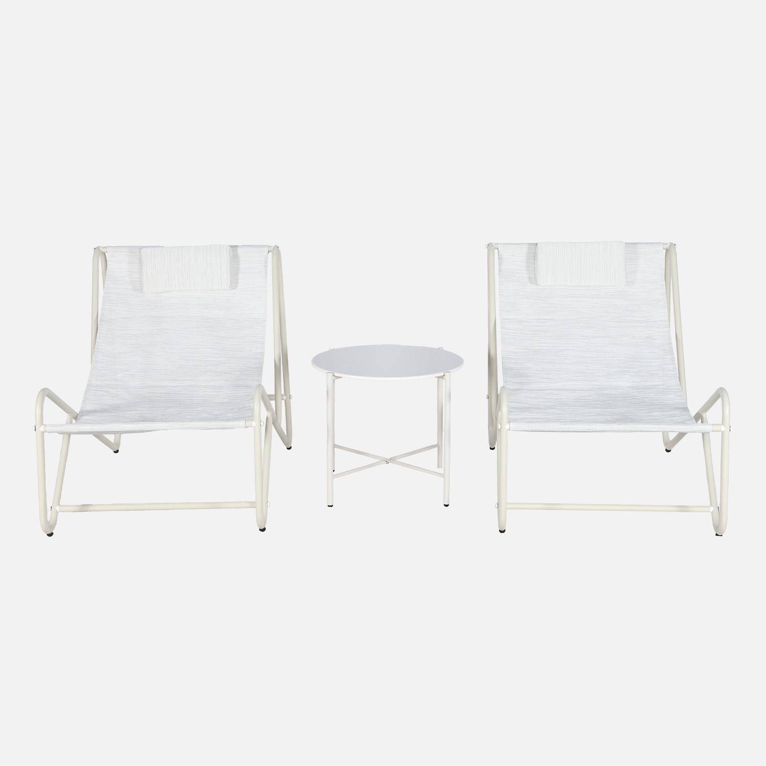 Set de 2 fauteuils relax beige avec table ronde, acier et textilène - Salina,sweeek,Photo2