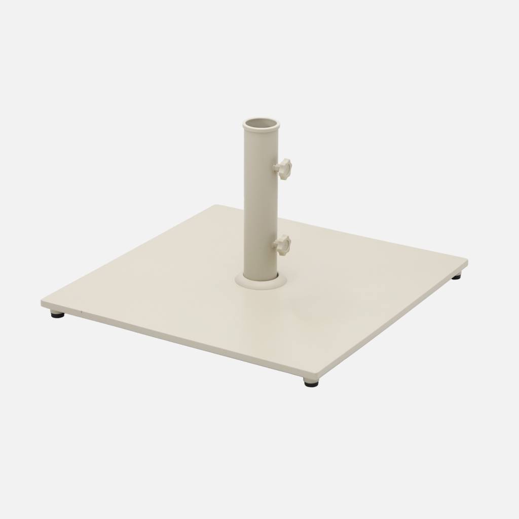Pied carré en acier beige pour parasol à mât central