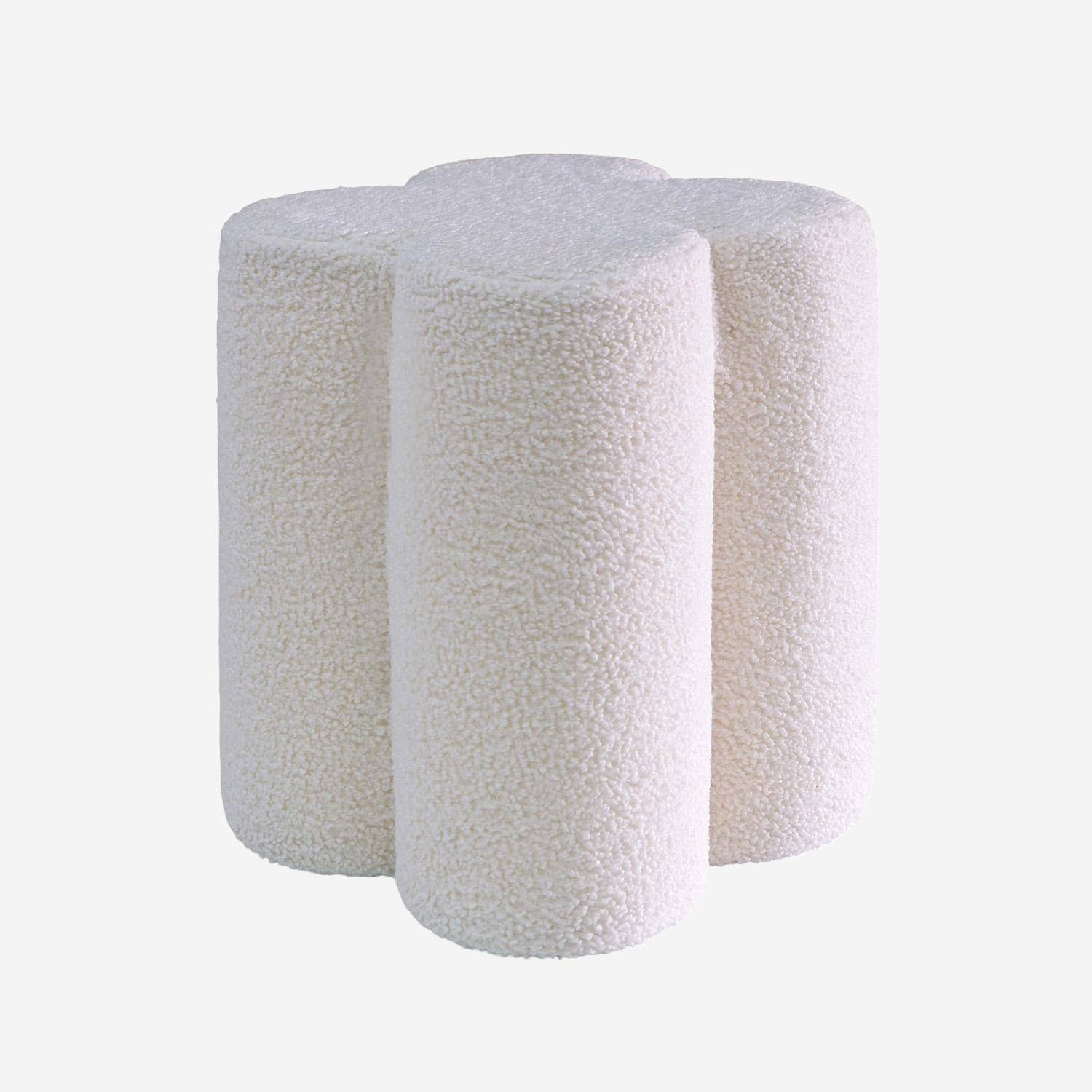Pouf tabouret trèfle bouclette blanc Ø38 x H 40cm - Clover Photo1