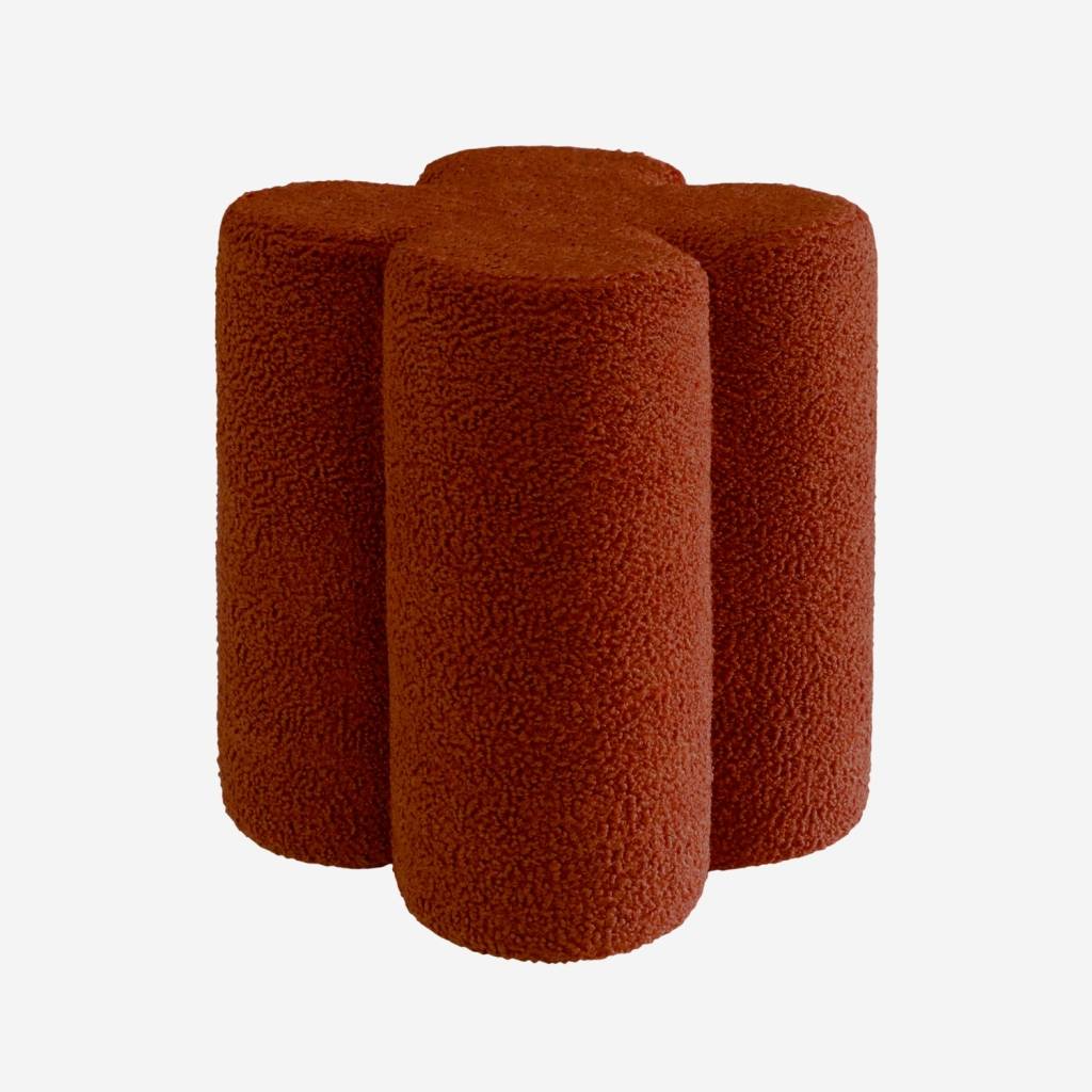 Pouf tabouret trèfle bouclette terracotta Ø38 x H 40cm
