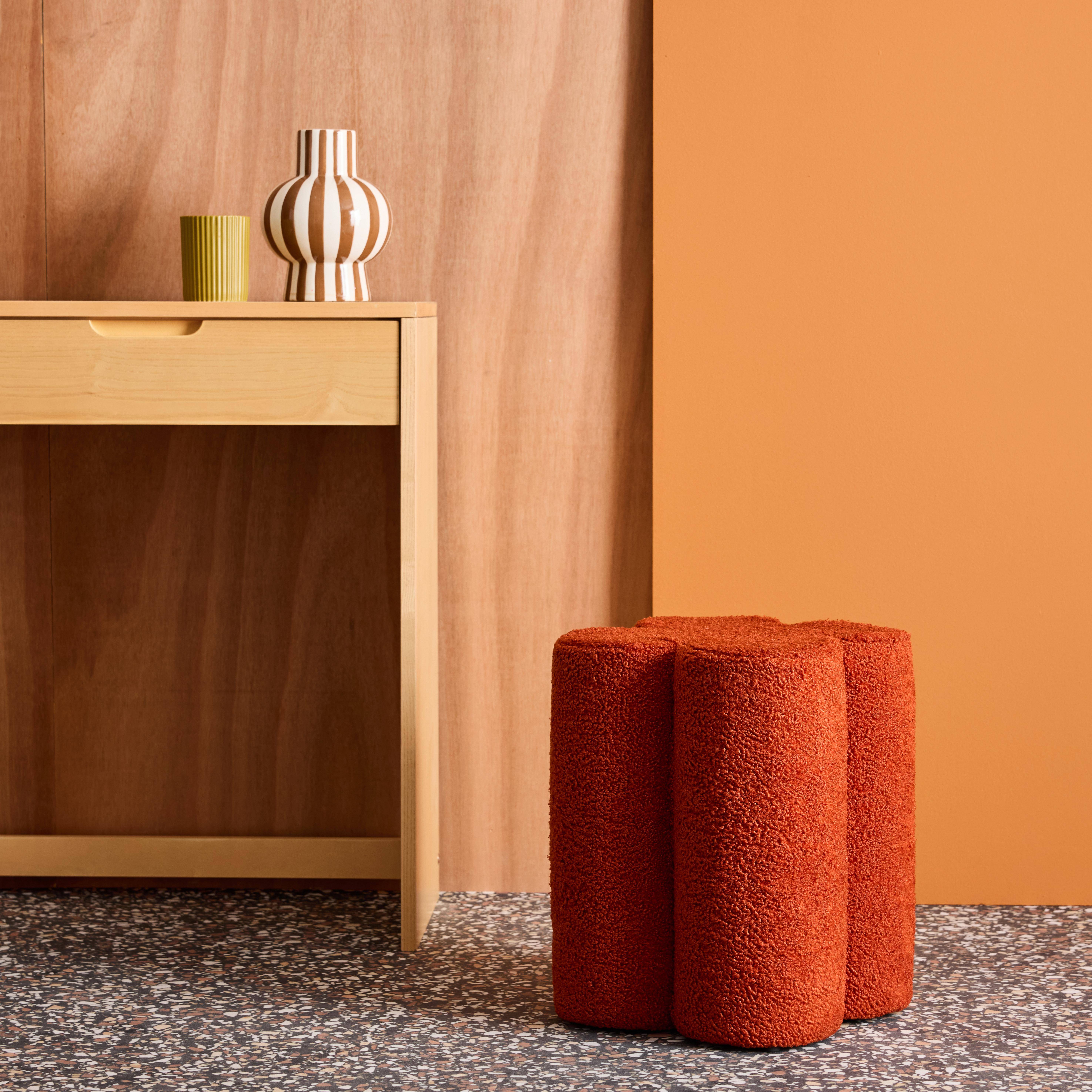 Pufa stołek koniczyna bouclé, terakota, Ø38 x wys. 40cm - Clover Photo1