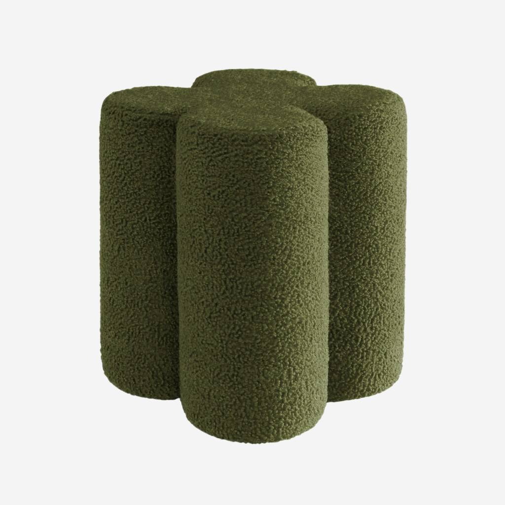 Pouf tabouret trèfle bouclette kaki Ø38 x H 40cm
