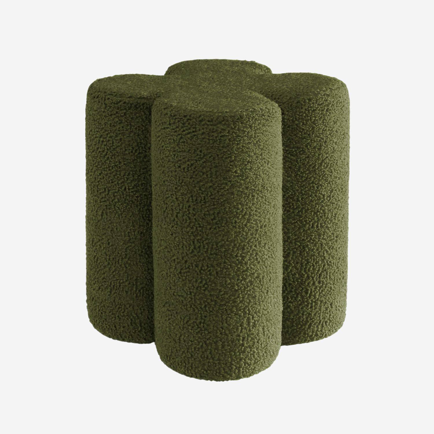 Pouf tabouret trèfle bouclette kaki Ø38 x H 40cm - Clover,sweeek,Photo1